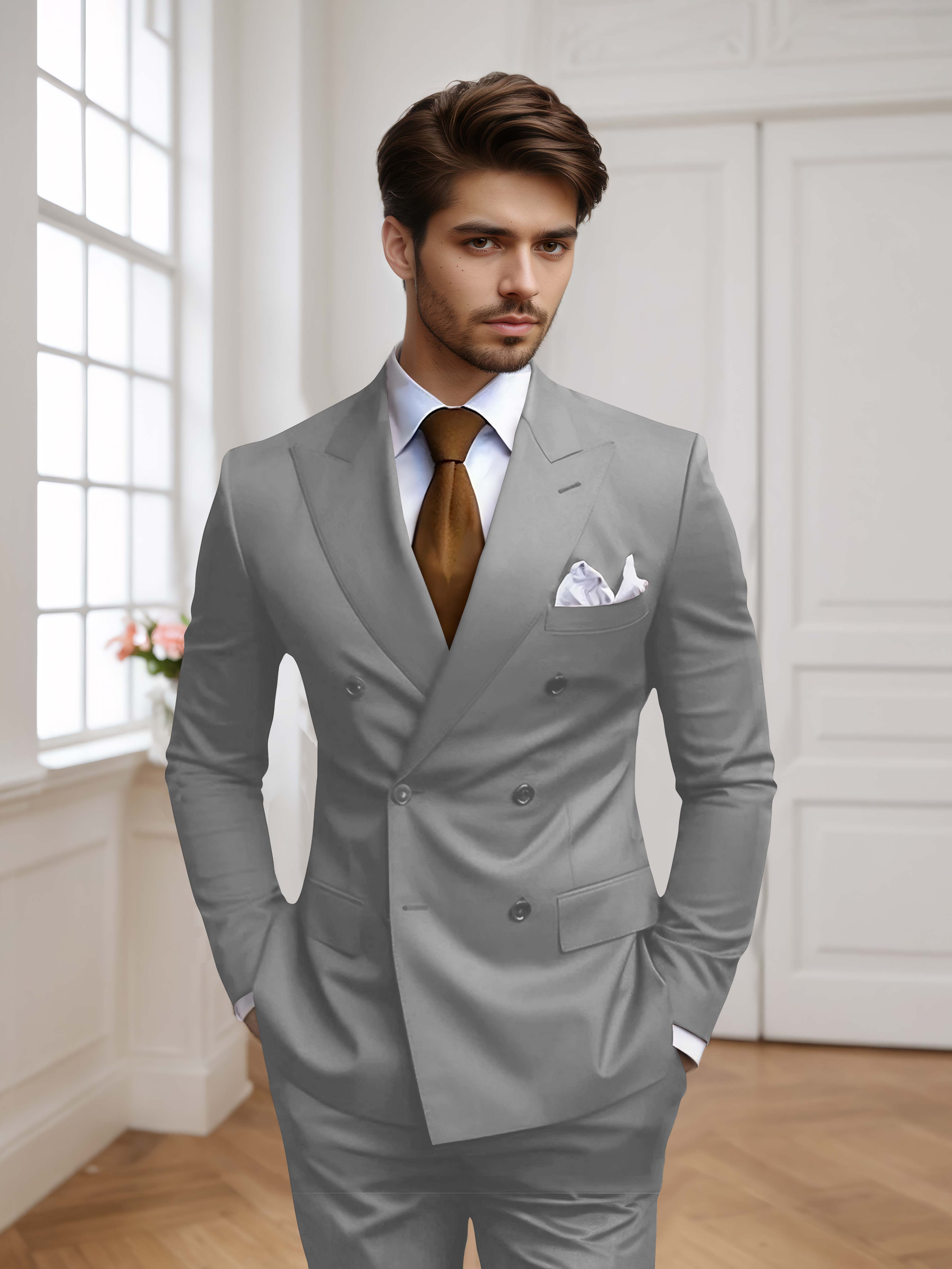 Costume Homme 2 Pièces Ajusté À Double Boutonnage