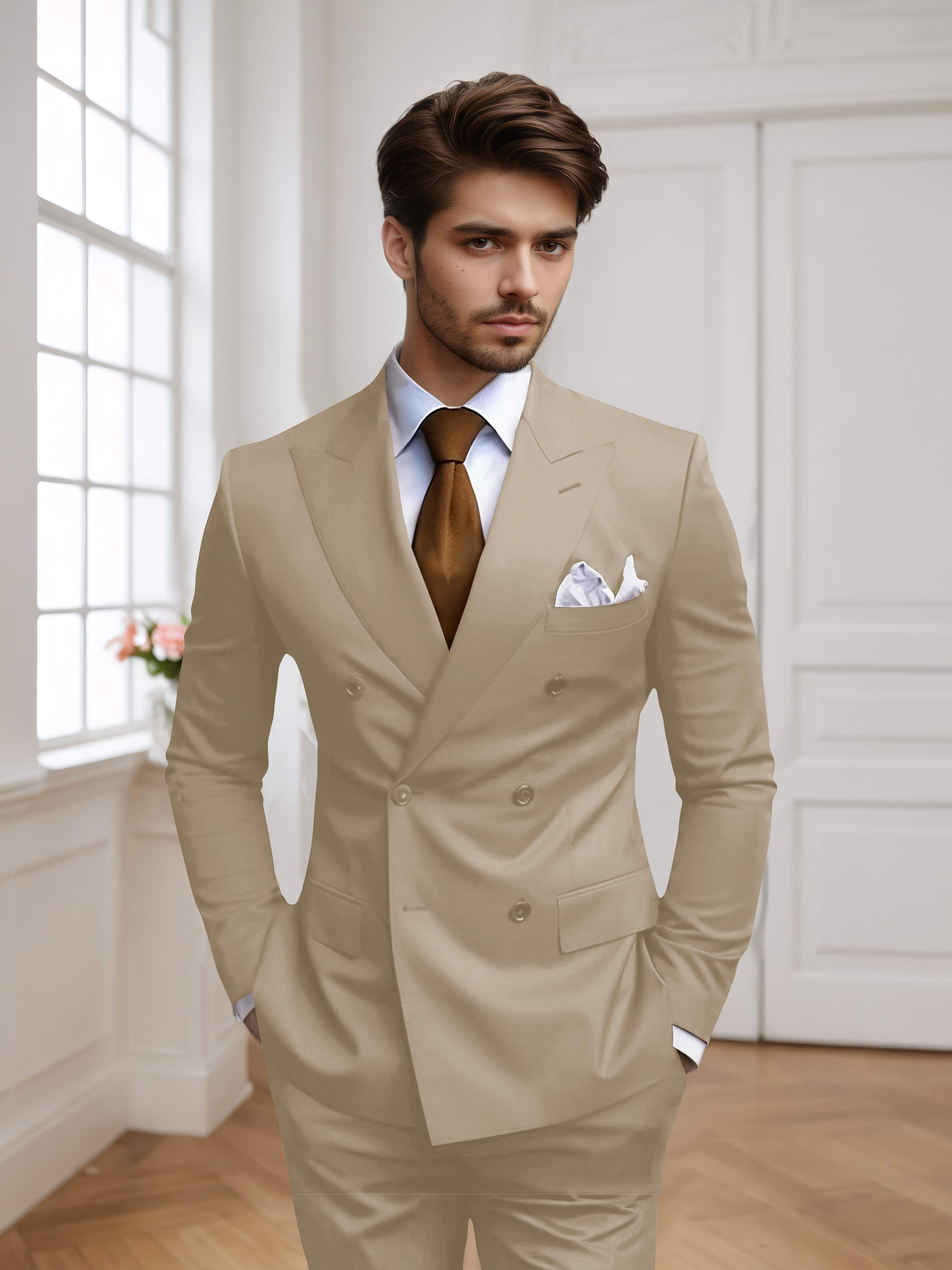 Costume Homme 2 Pièces Ajusté À Double Boutonnage
