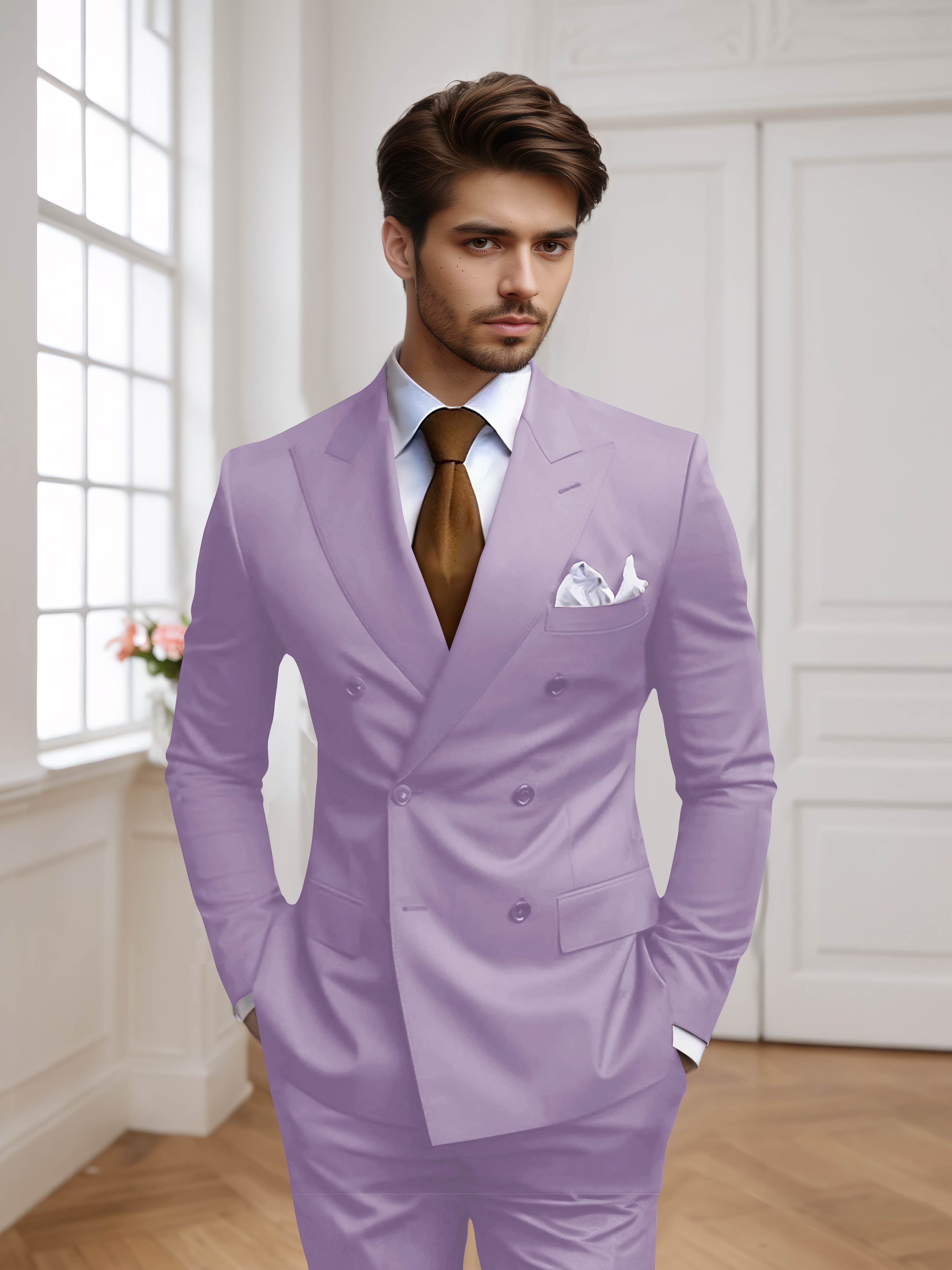Costume Homme 2 Pièces Ajusté À Double Boutonnage