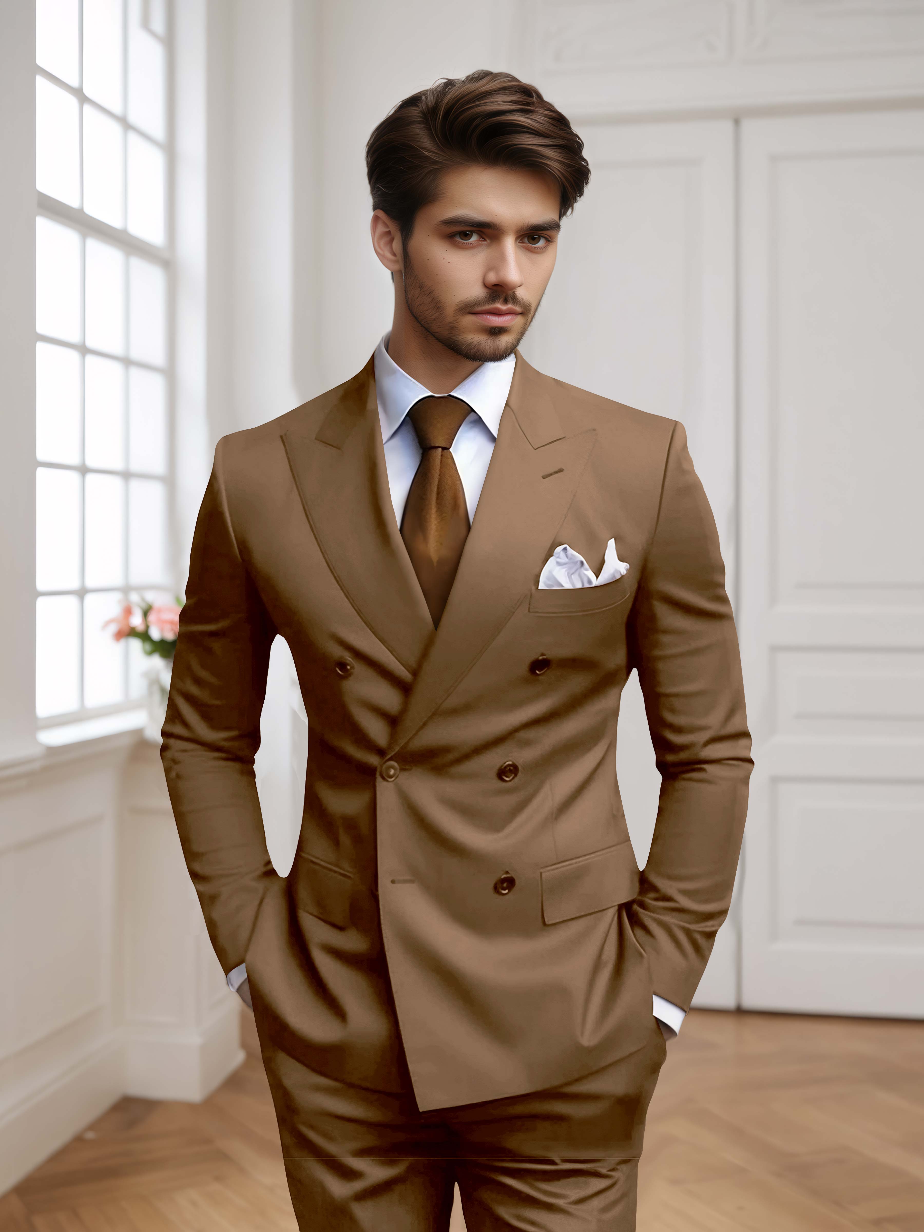 Costume Homme 2 Pièces Ajusté À Double Boutonnage