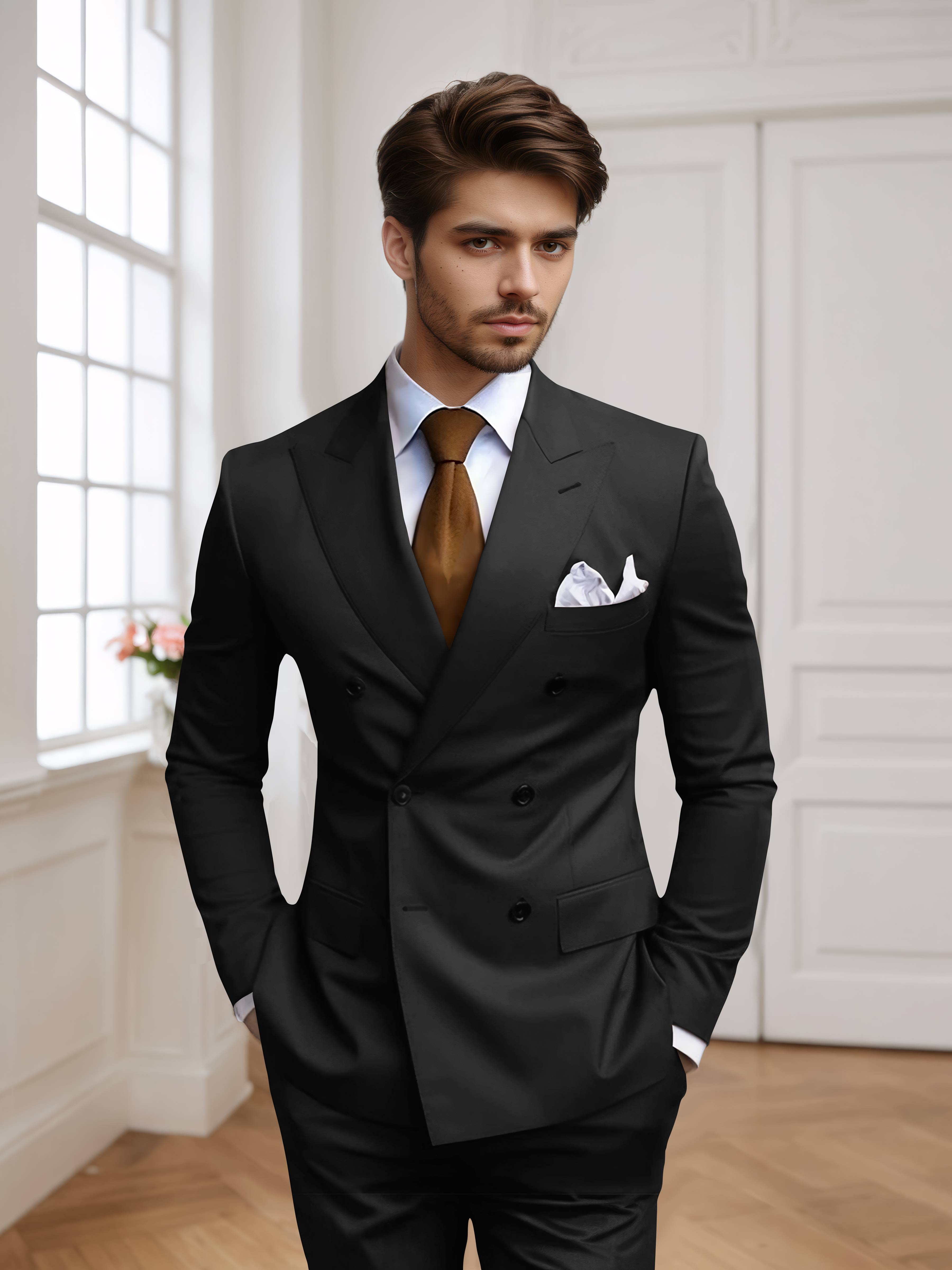 Costume Homme 2 Pièces Ajusté À Double Boutonnage