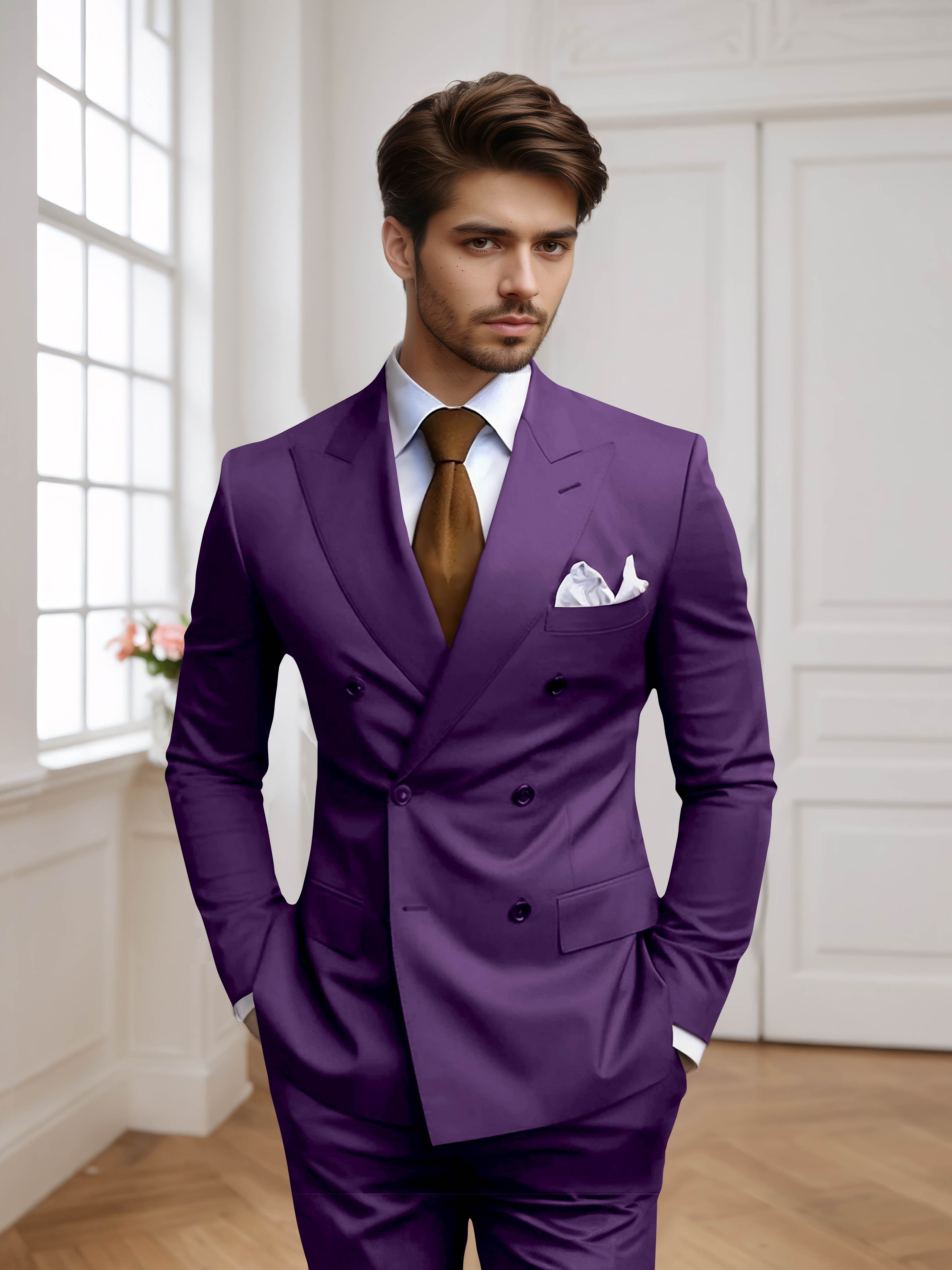 Costume Homme 2 Pièces Ajusté À Double Boutonnage