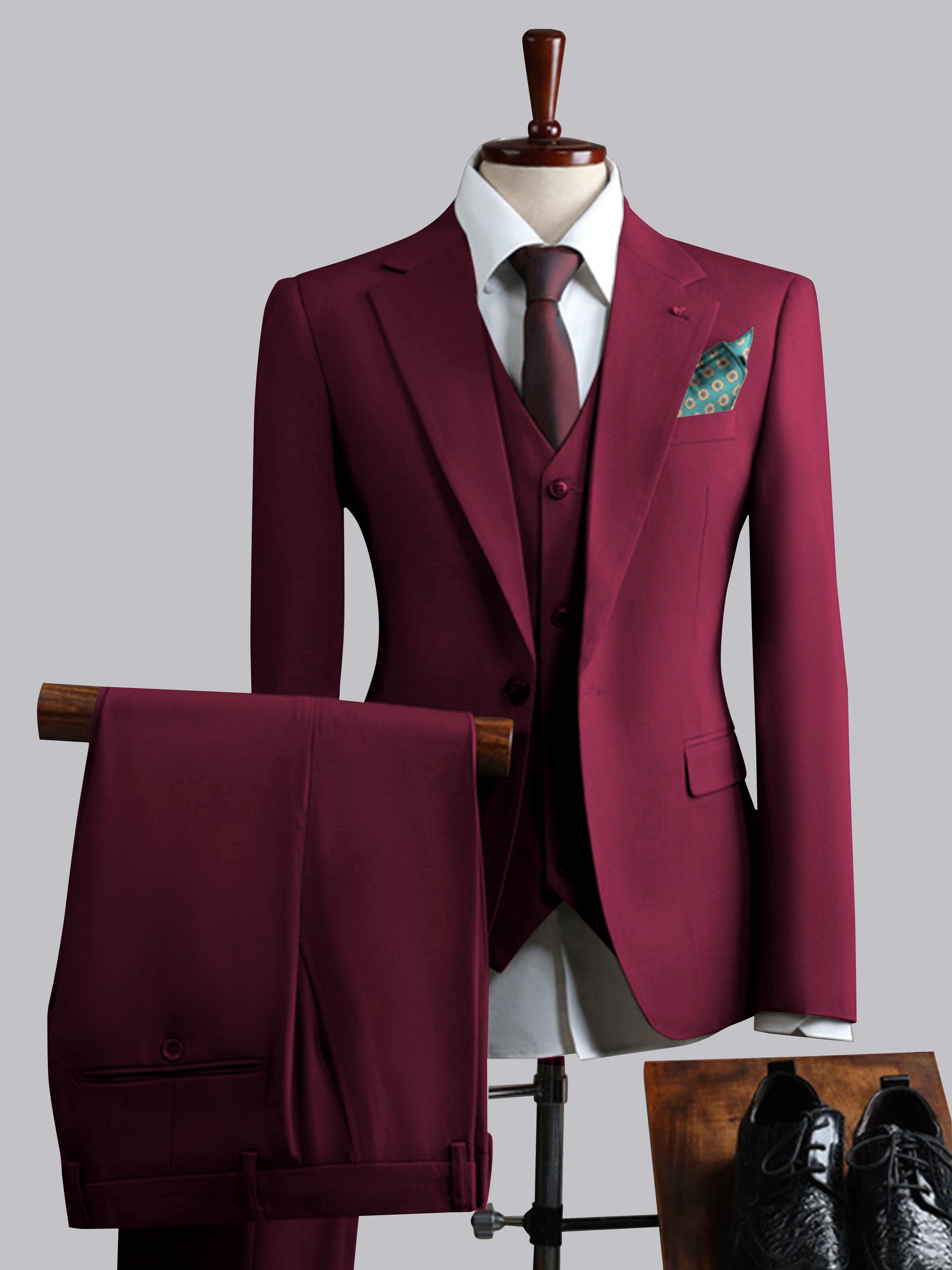 Costume Homme 3 Pièces À Un Bouton Ajusté Classique
