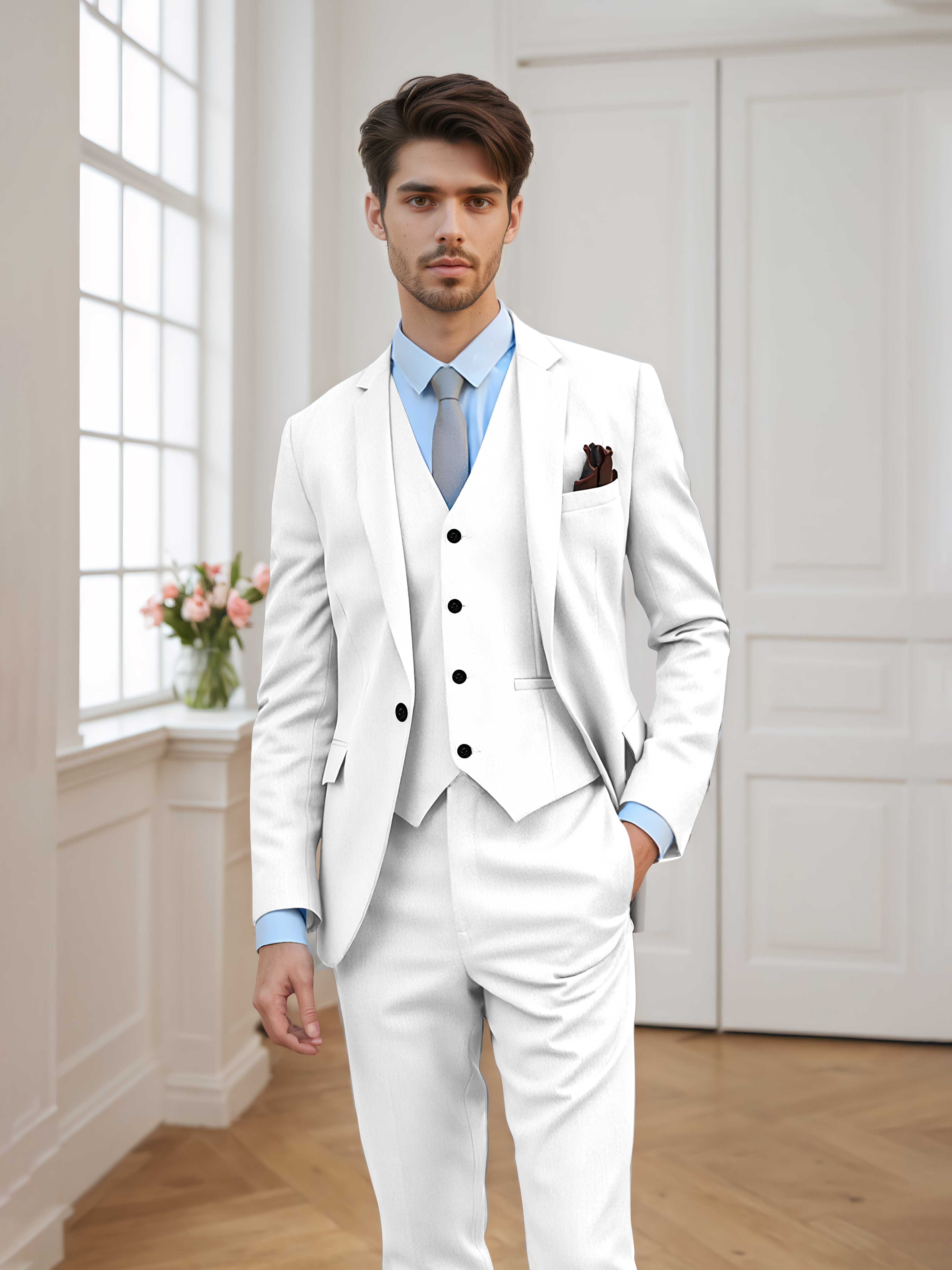 Costume Homme 3 Pièces À Un Bouton Tailorisé Chic Classique
