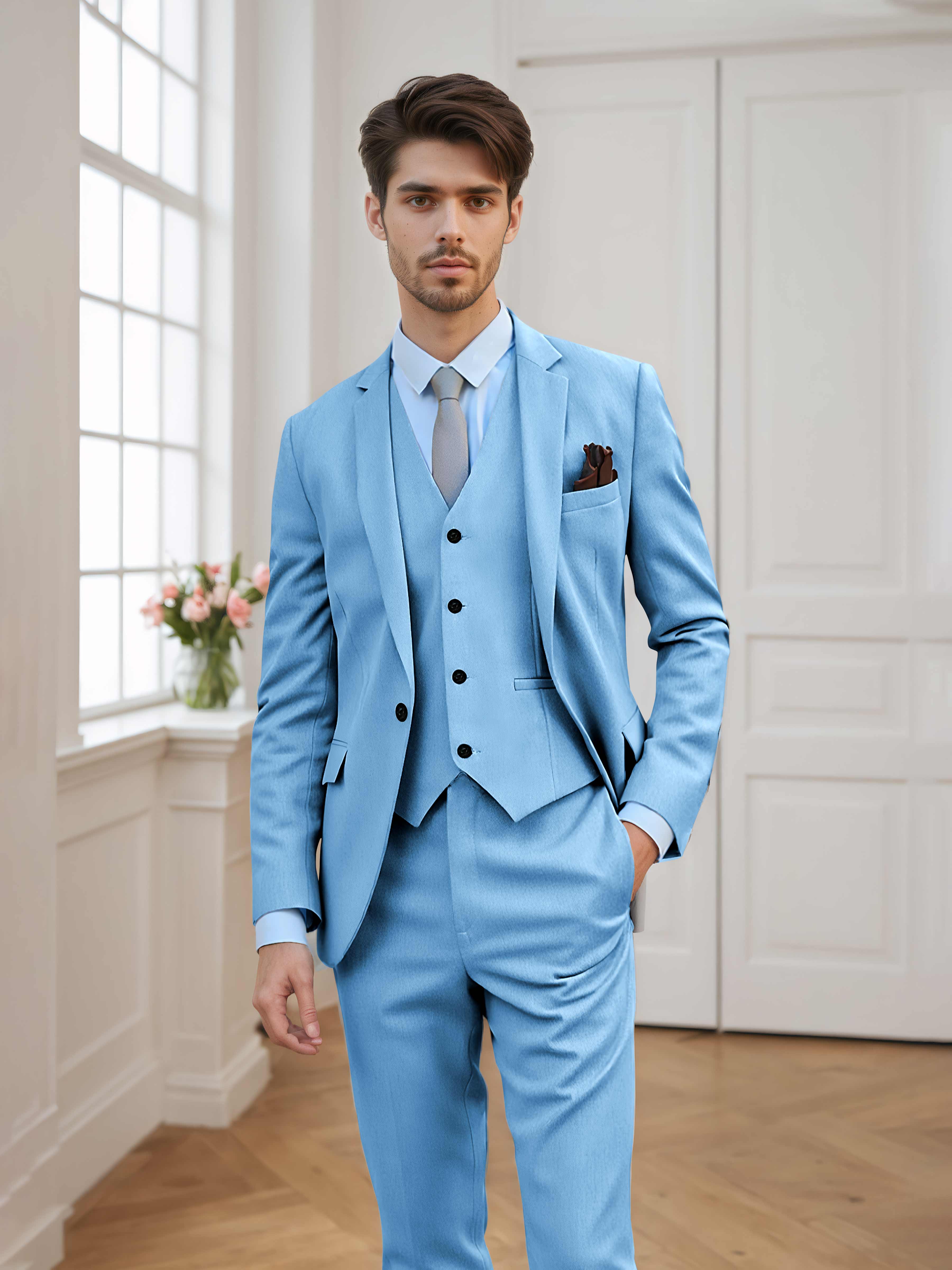 Costume Homme 3 Pièces À Un Bouton Tailorisé Chic Classique