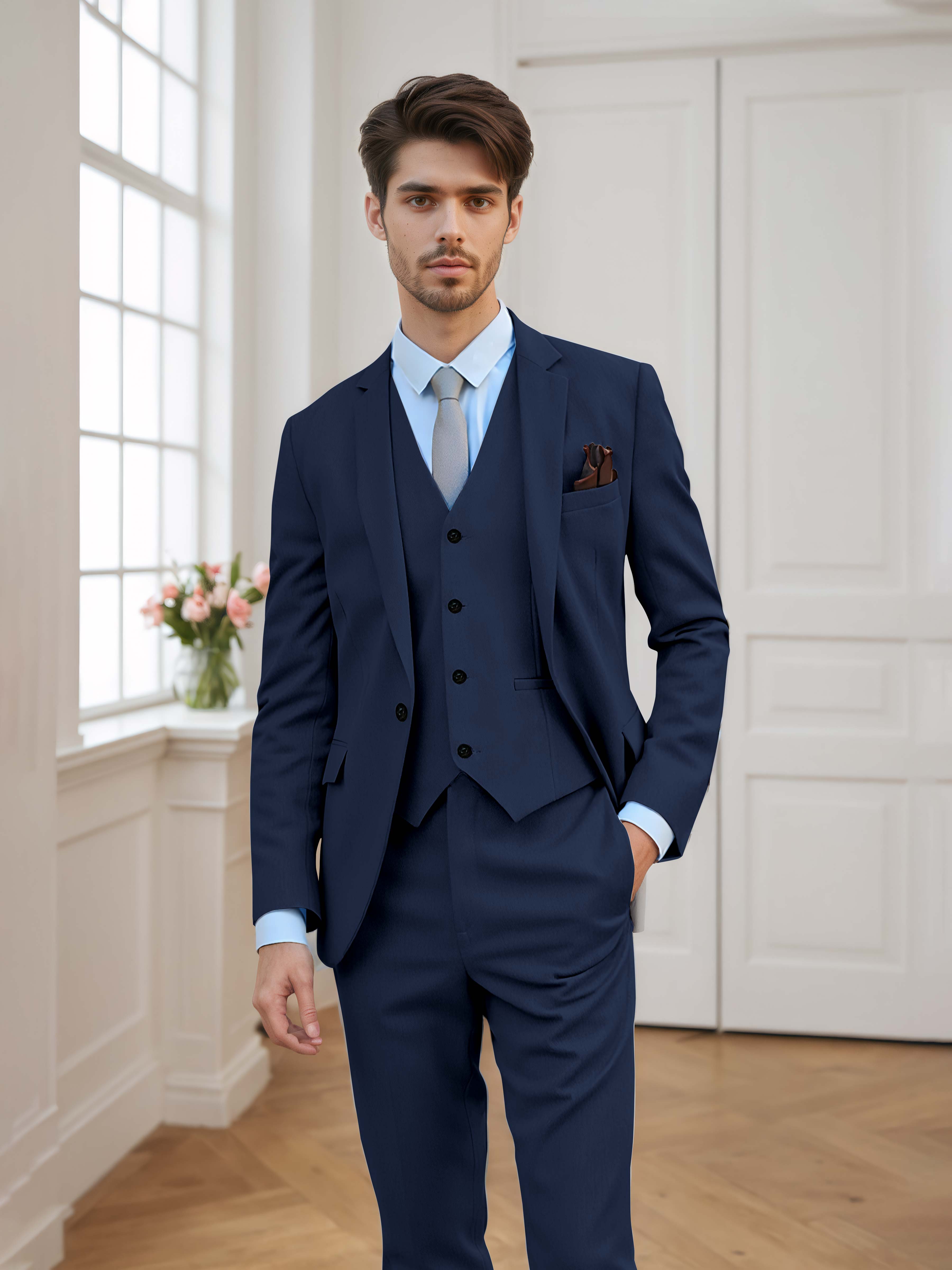 Costume Homme 3 Pièces À Un Bouton Tailorisé Chic Classique