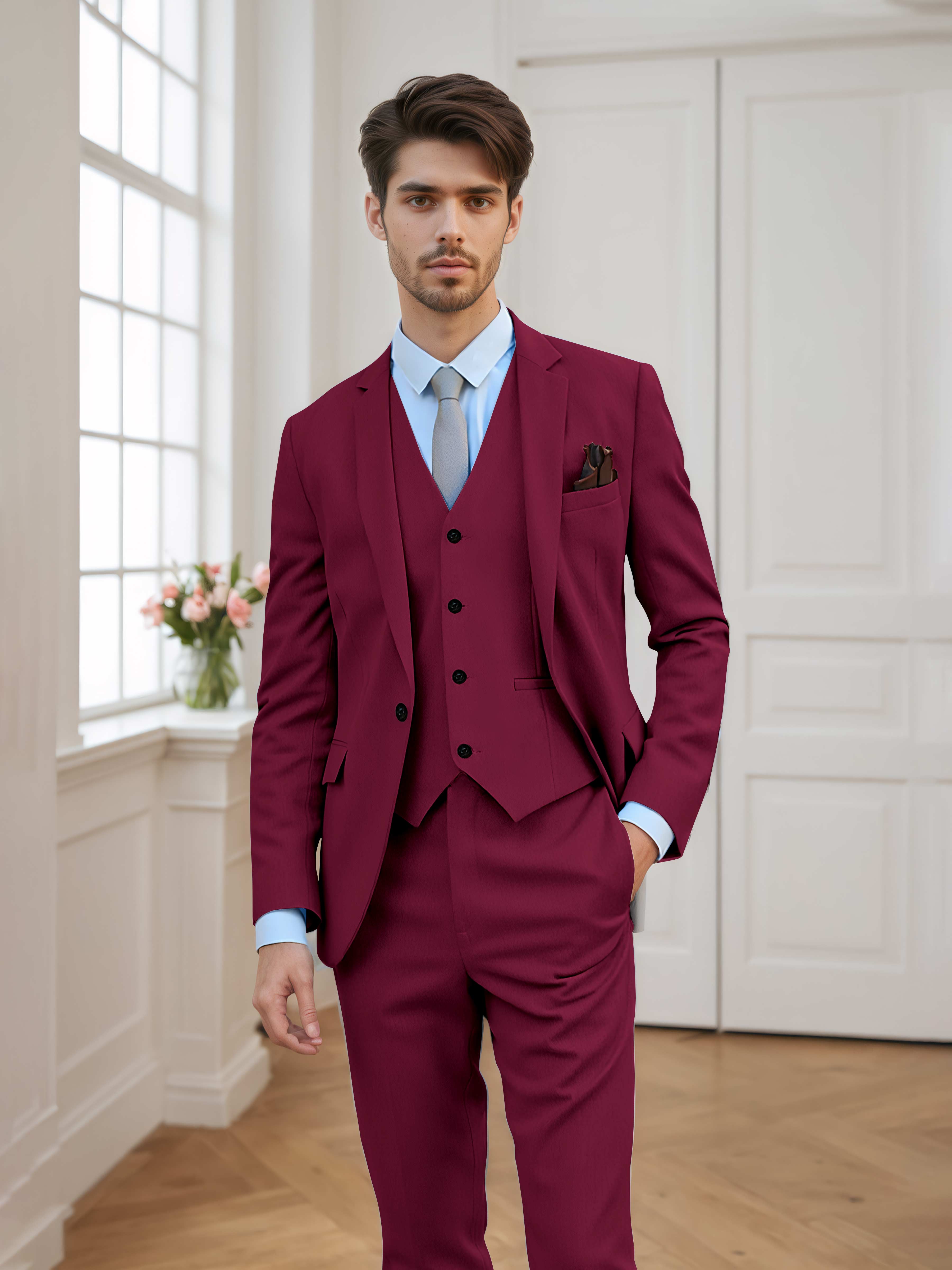 Costume Homme 3 Pièces À Un Bouton Tailorisé Chic Classique