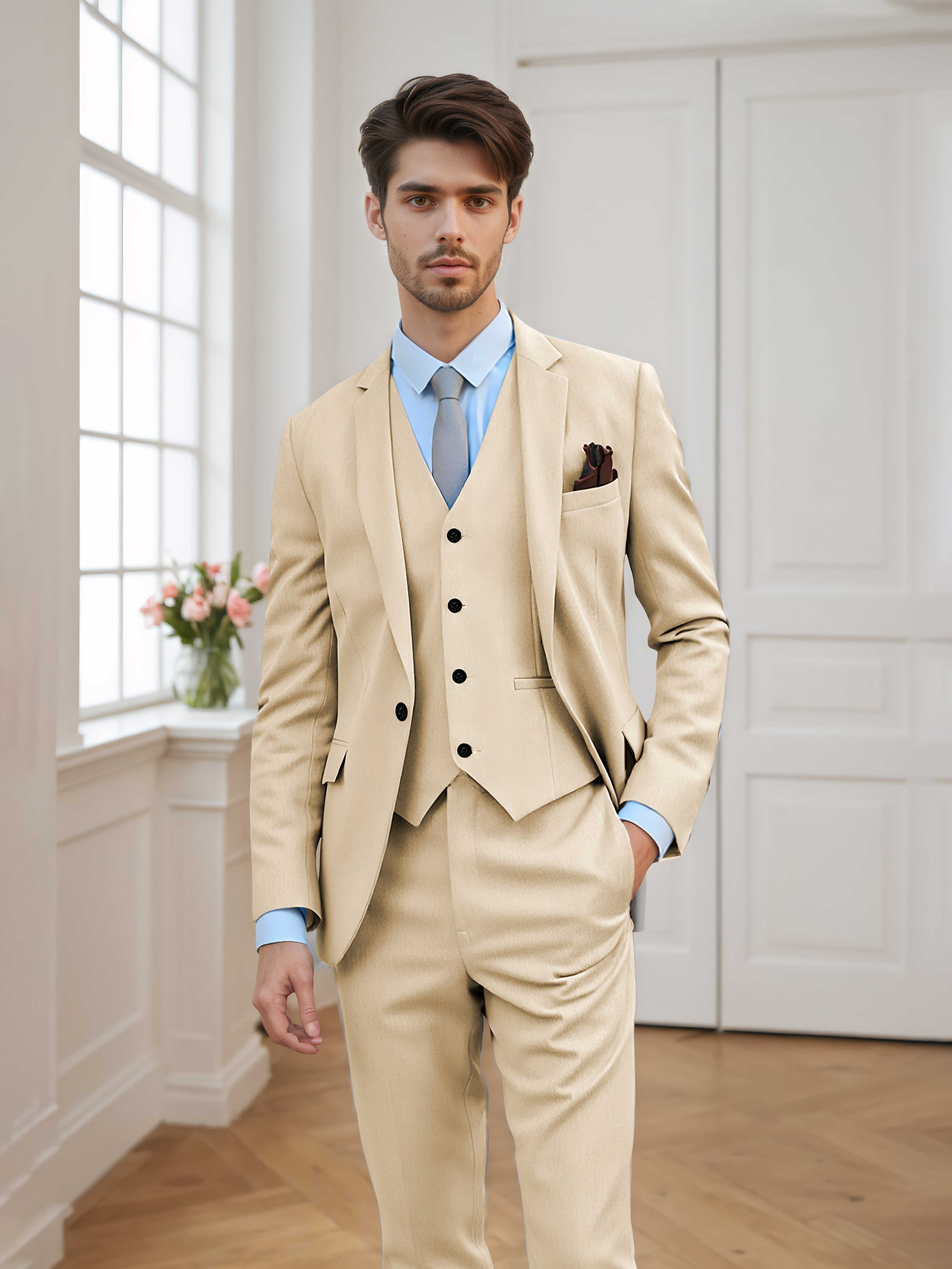 Costume Homme 3 Pièces À Un Bouton Tailorisé Chic Classique