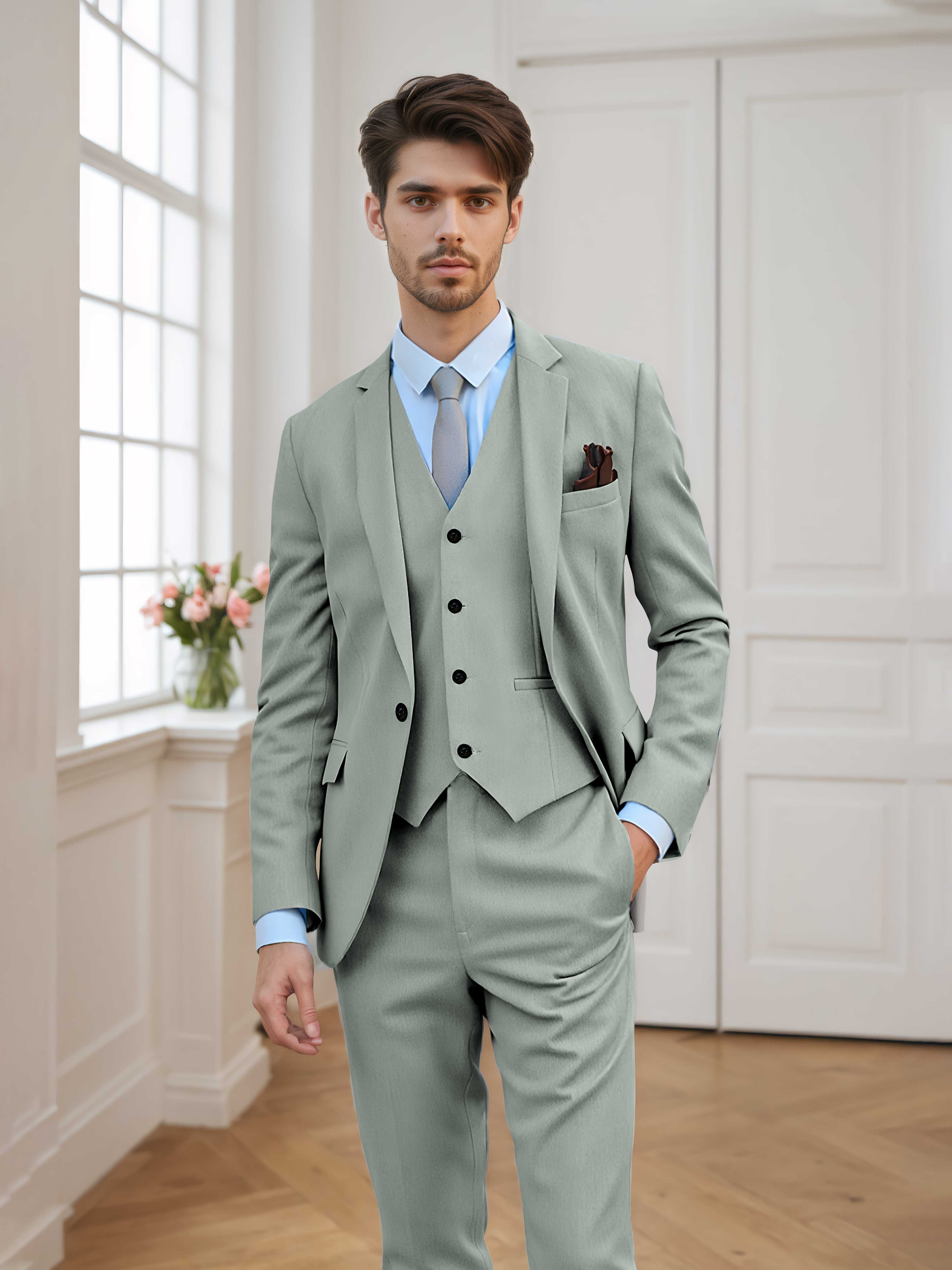 Costume Homme 3 Pièces À Un Bouton Tailorisé Chic Classique