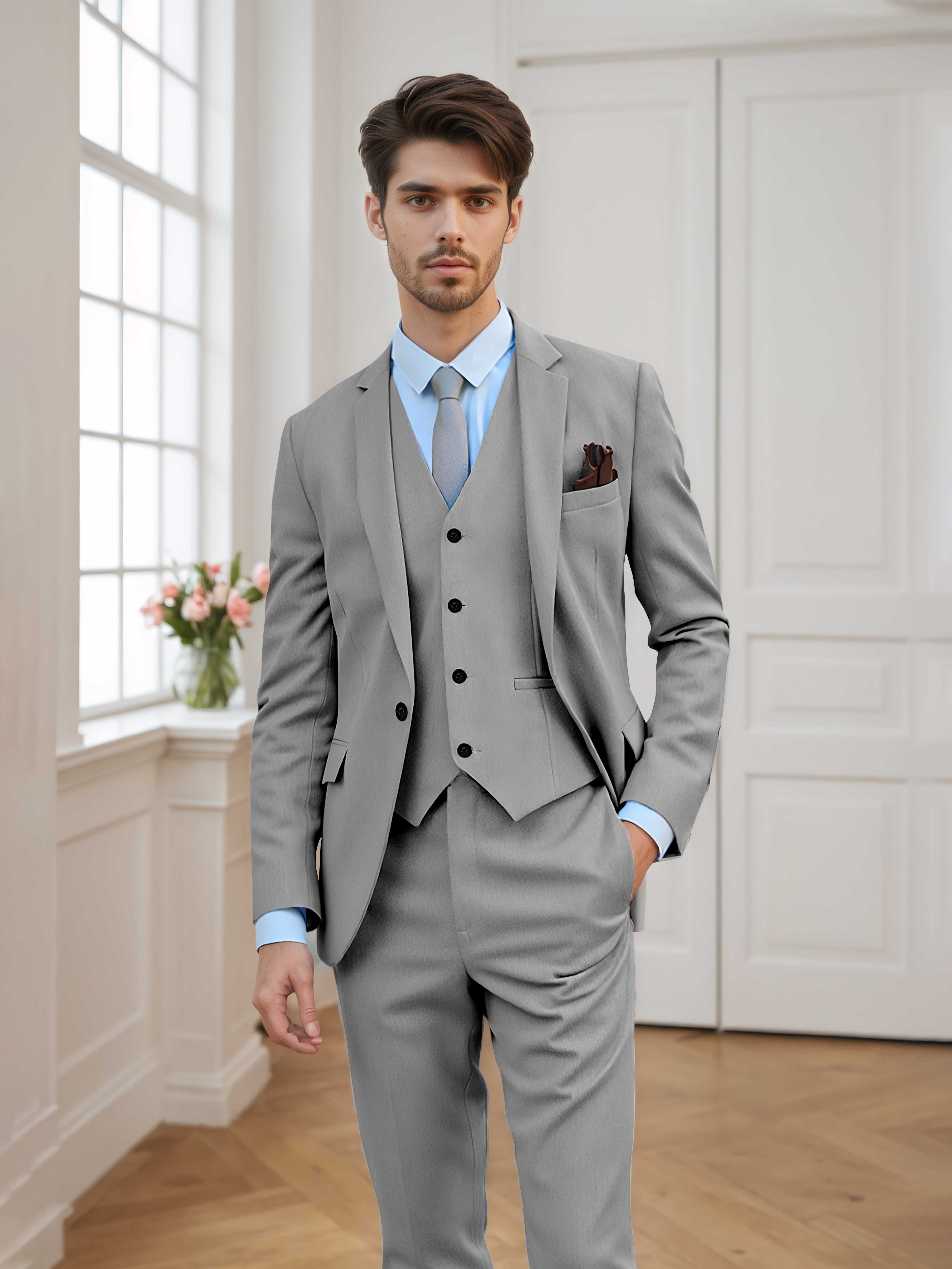 Costume Homme 3 Pièces À Un Bouton Tailorisé Chic Classique