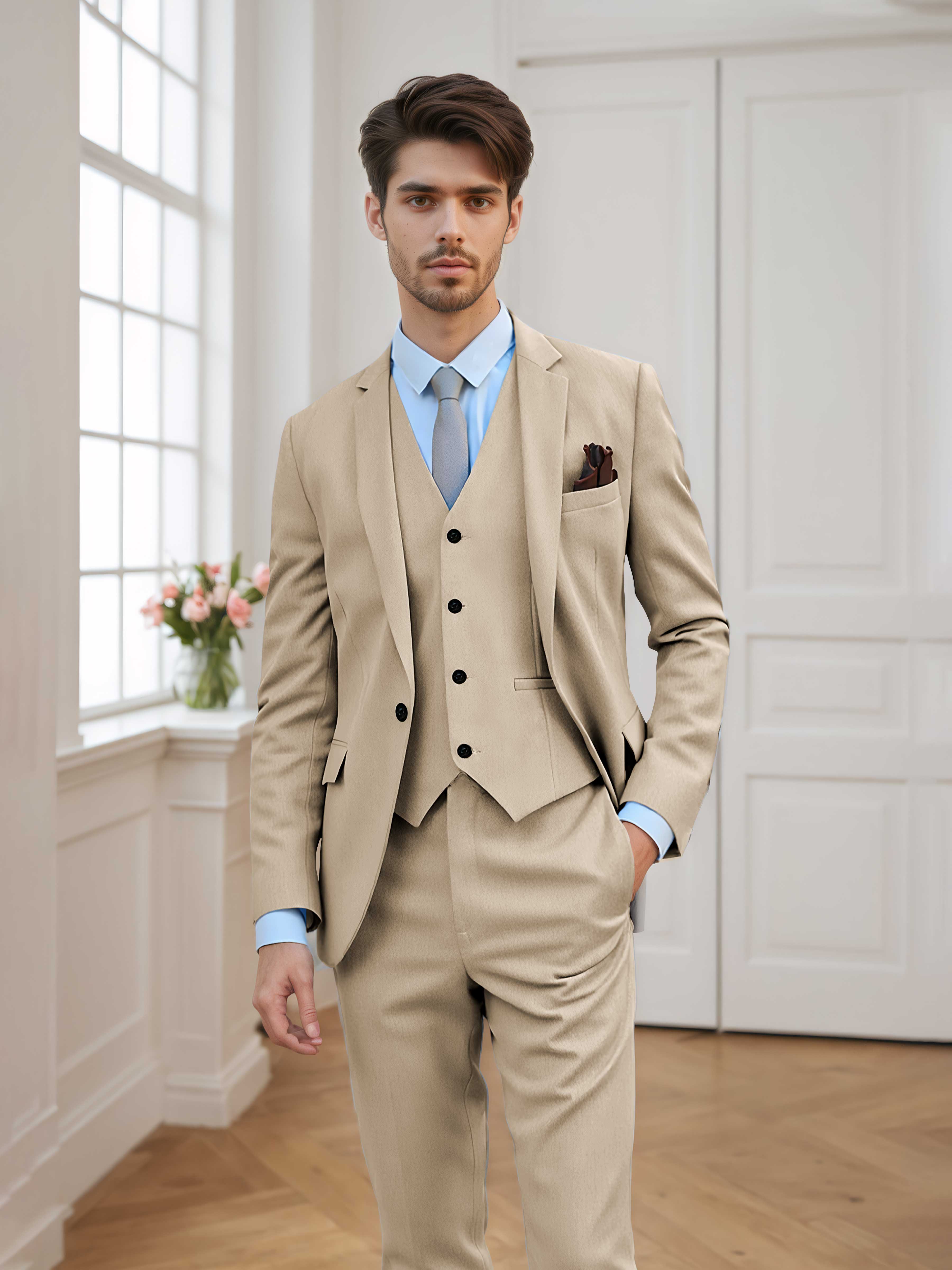 Costume Homme 3 Pièces À Un Bouton Tailorisé Chic Classique