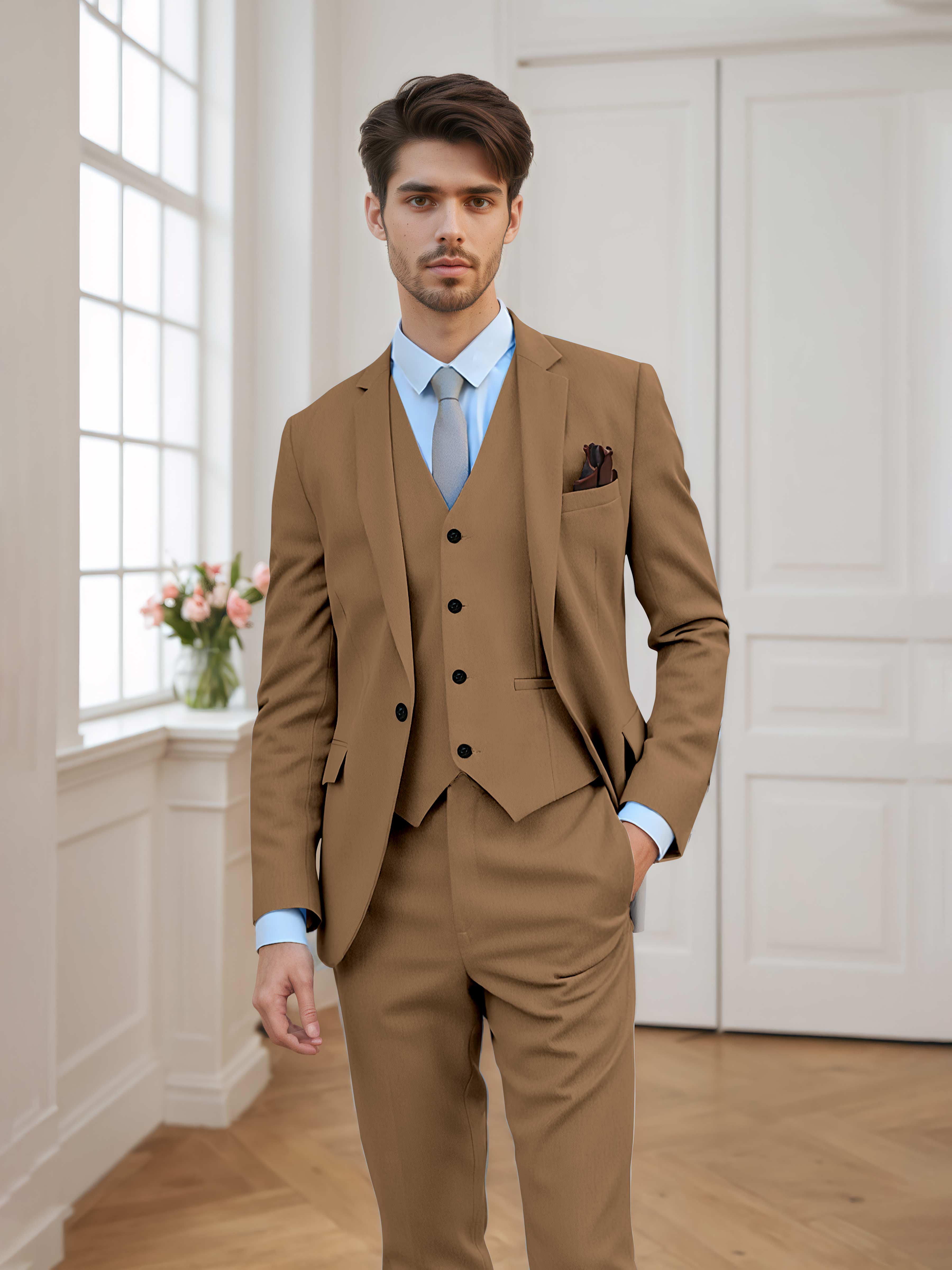 Costume Homme 3 Pièces À Un Bouton Tailorisé Chic Classique