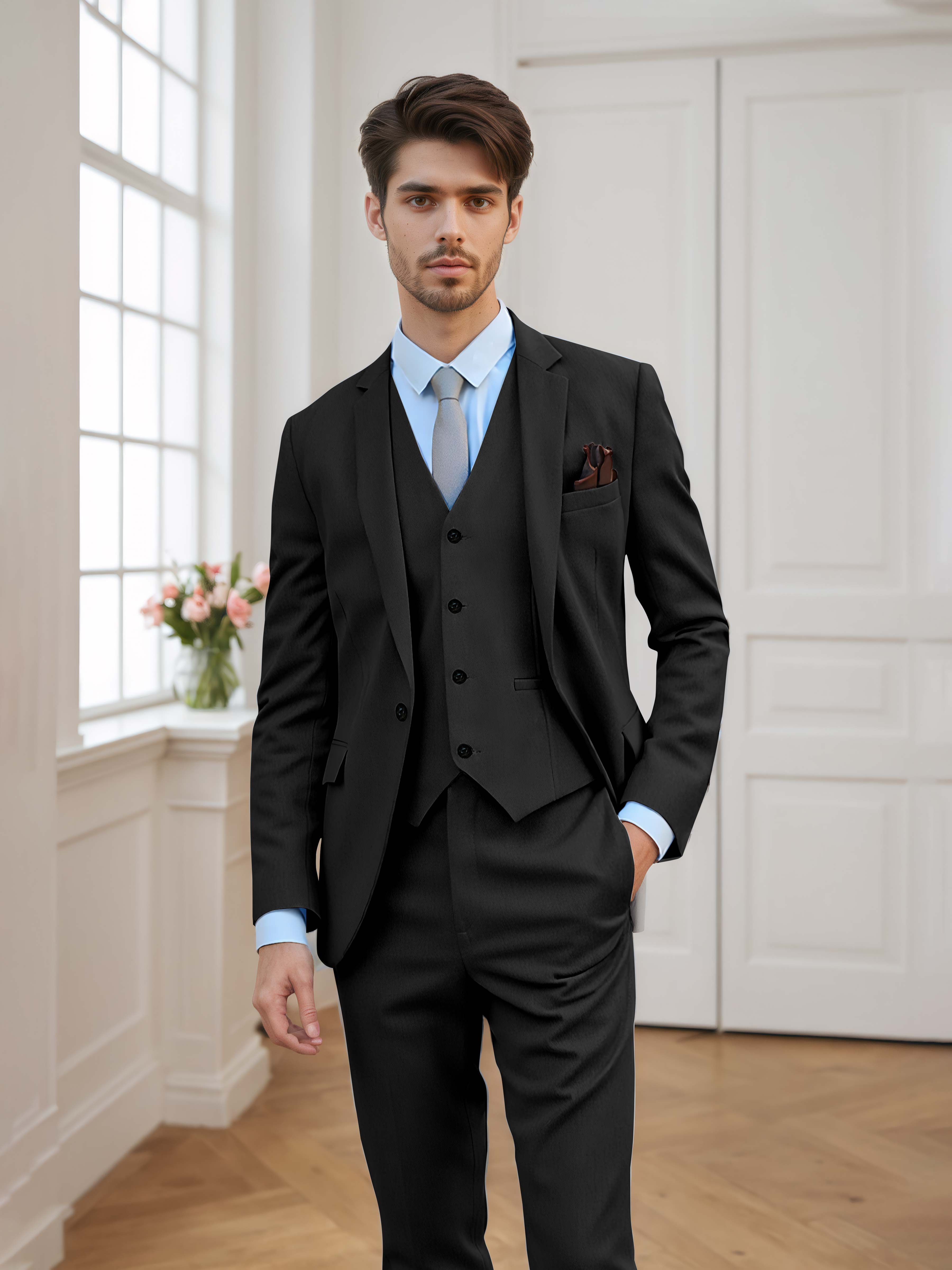 Costume Homme 3 Pièces À Un Bouton Tailorisé Chic Classique