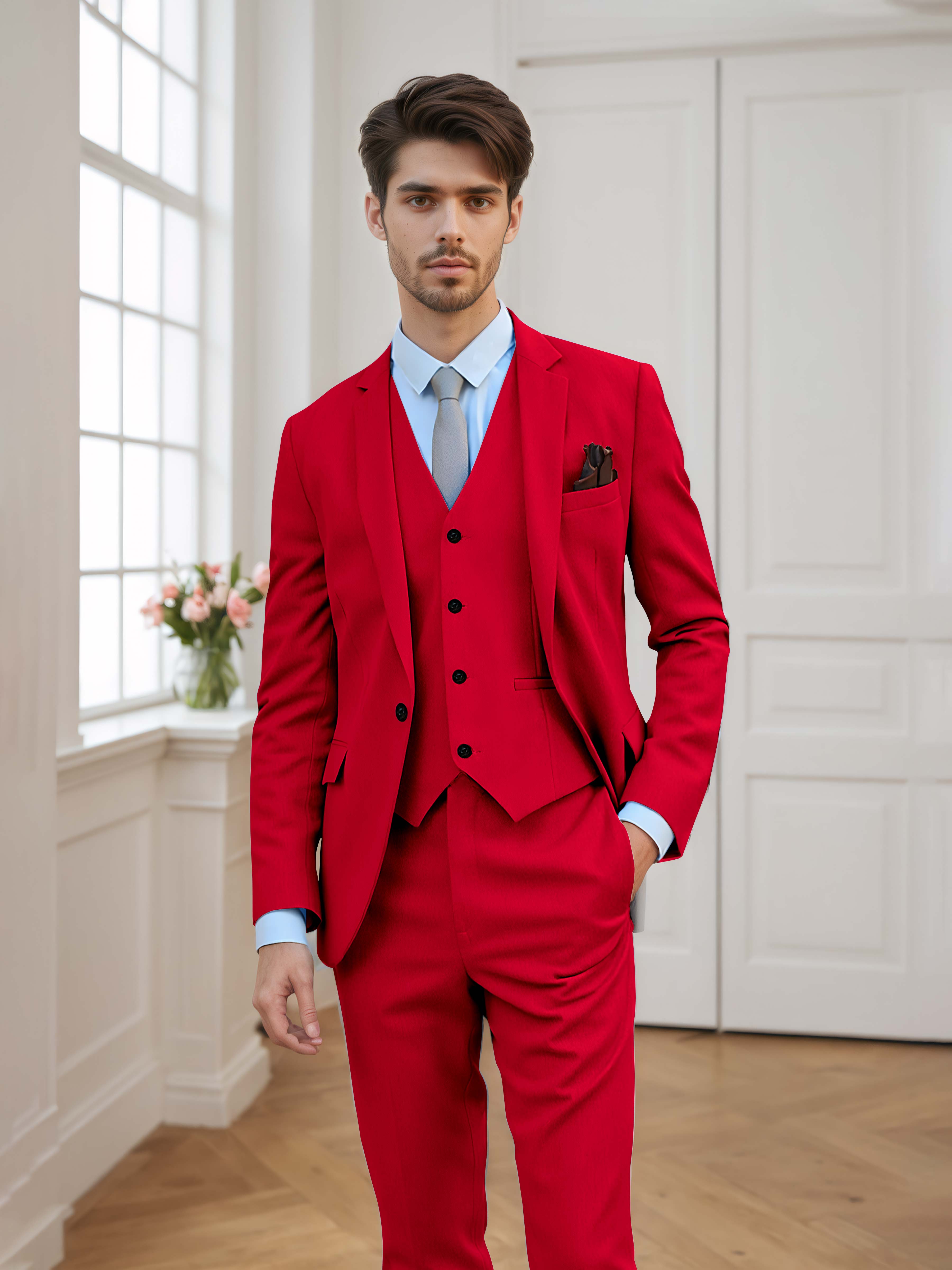 Costume Homme 3 Pièces À Un Bouton Tailorisé Chic Classique