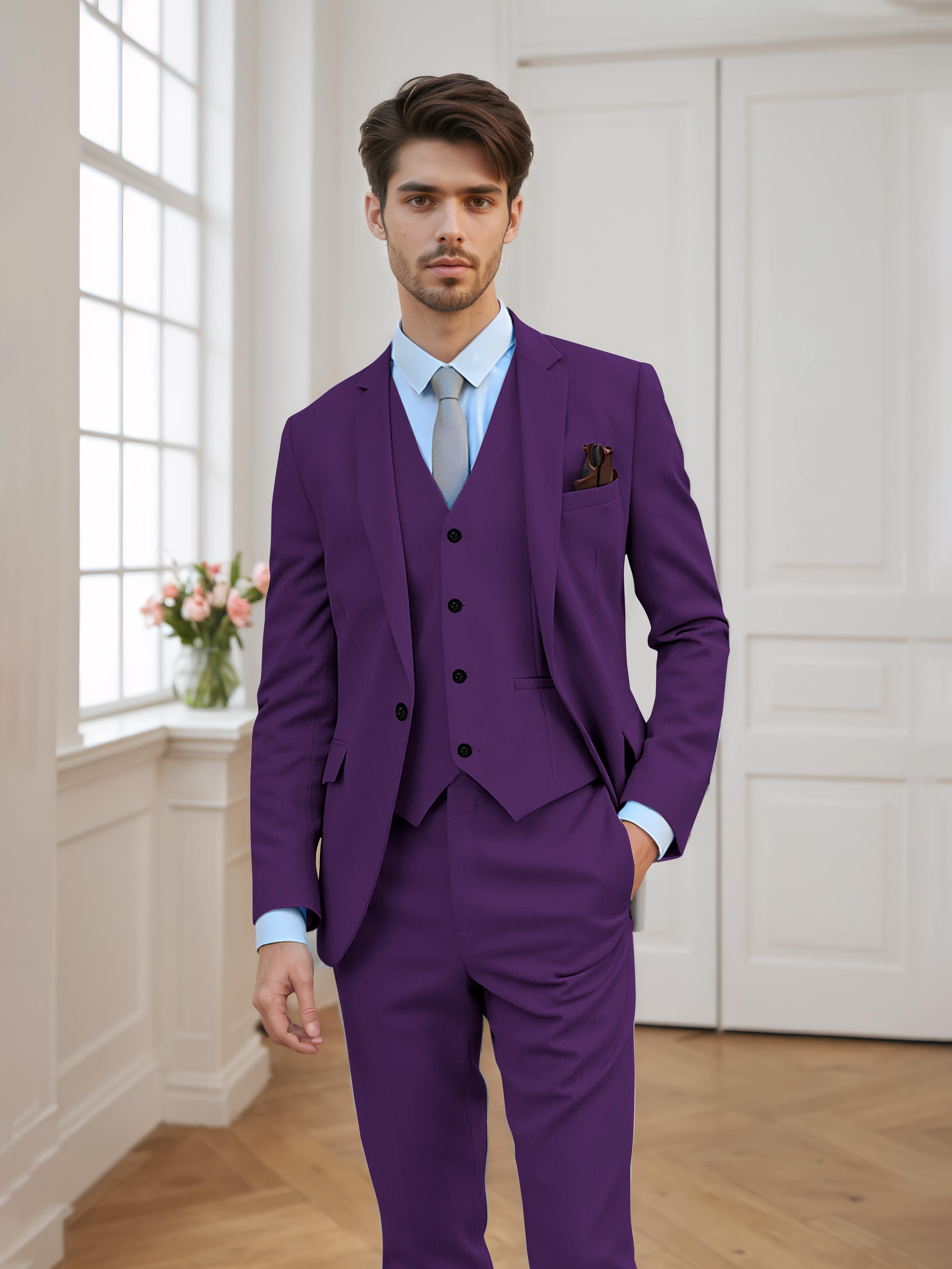 Costume Homme 3 Pièces À Un Bouton Tailorisé Chic Classique