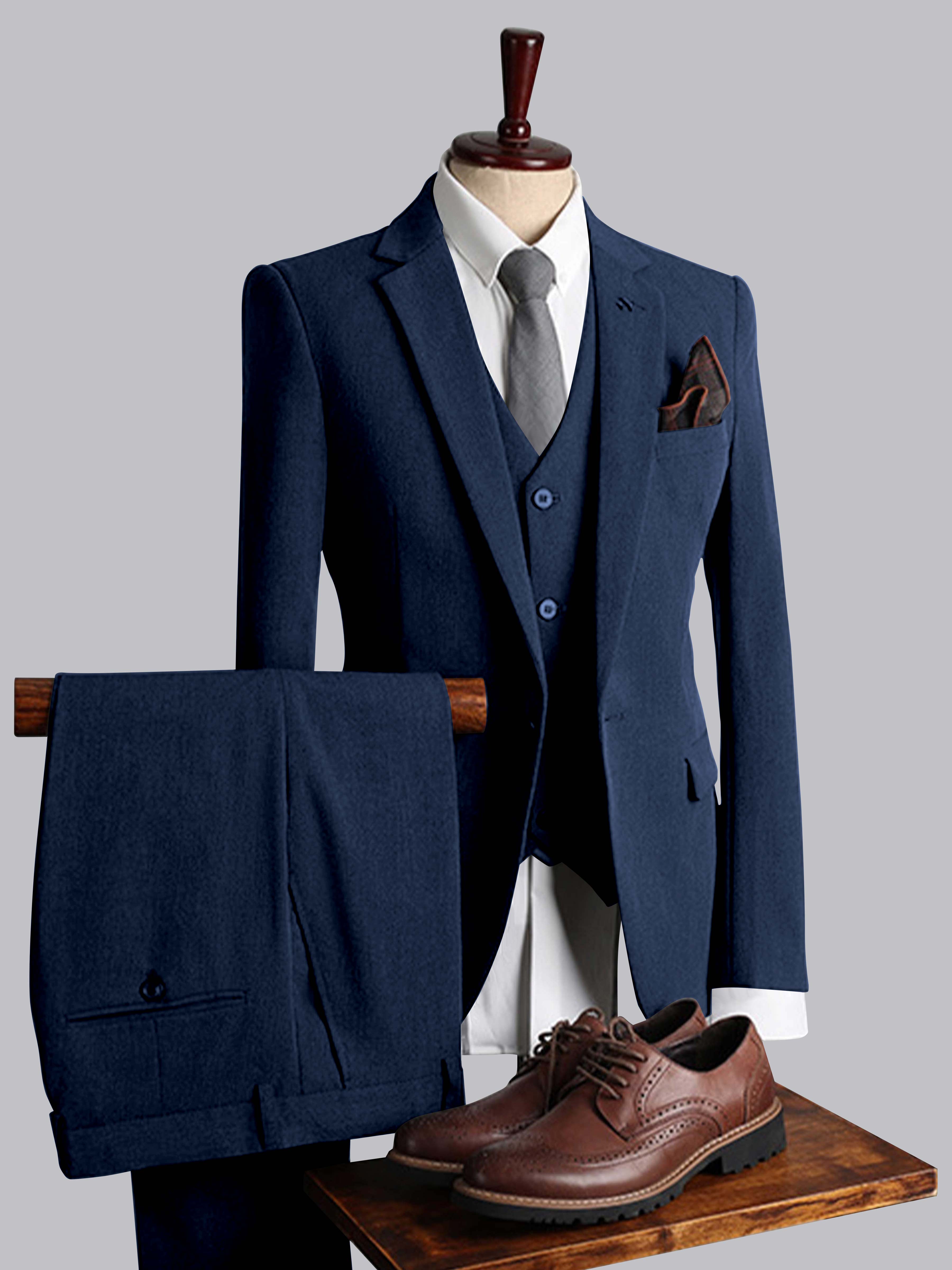 Costume Homme 3 Pièces Ajusté À Simple Boutonnage