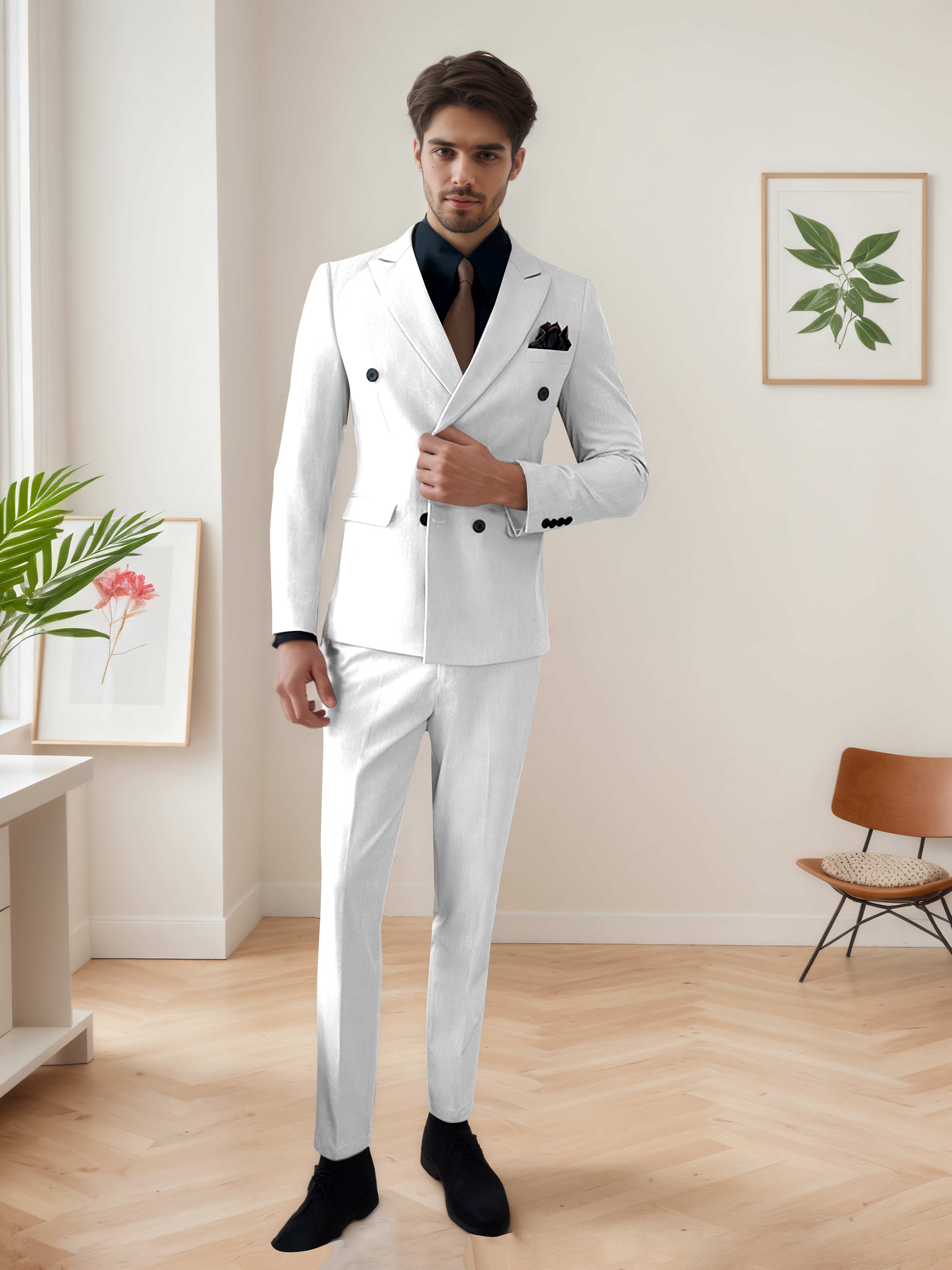 Costume Homme 3 Pièces Décontracté À Double Boutonnage Chic De Mariage