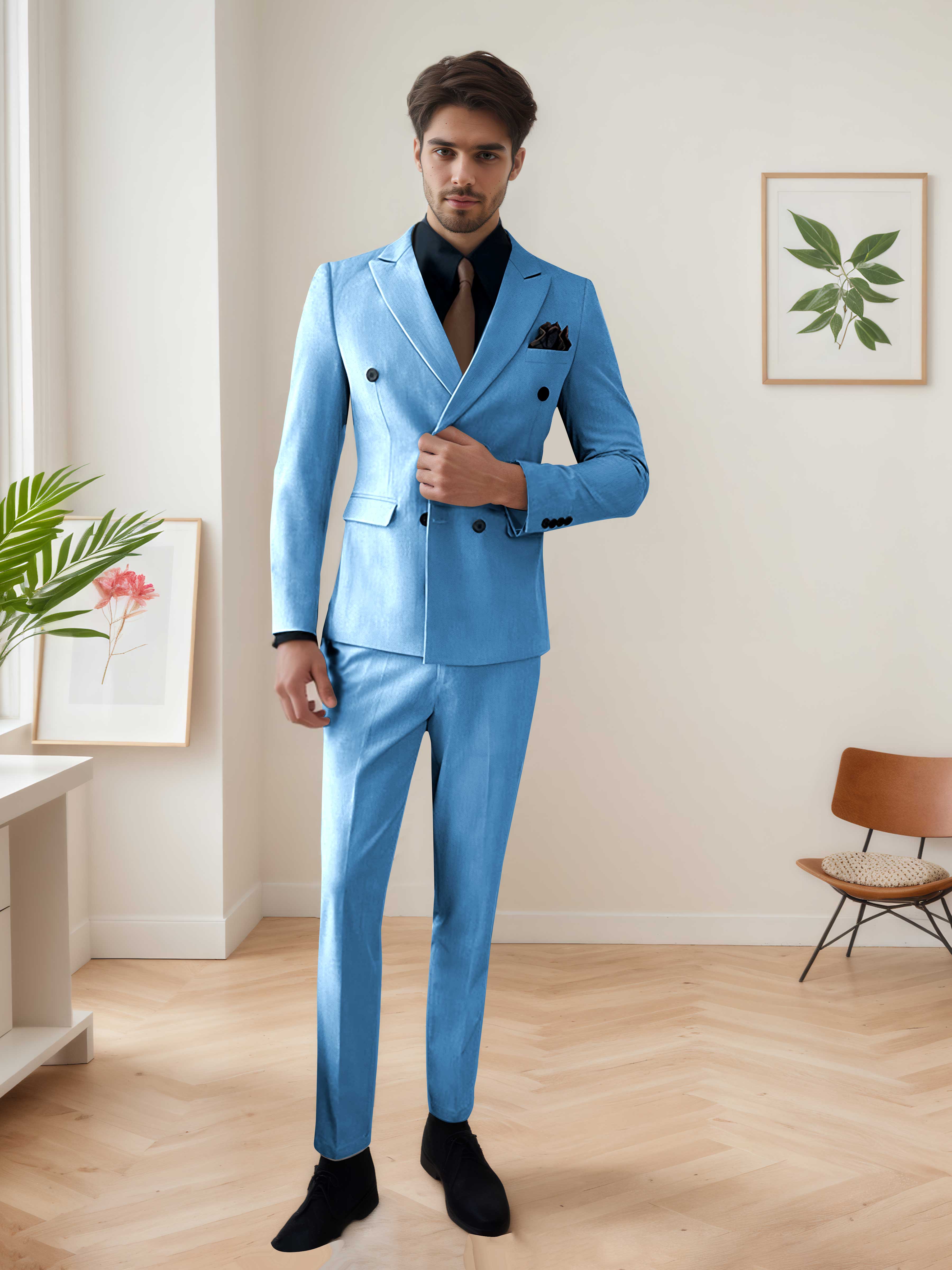 Costume Homme 3 Pièces Décontracté À Double Boutonnage Chic De Mariage
