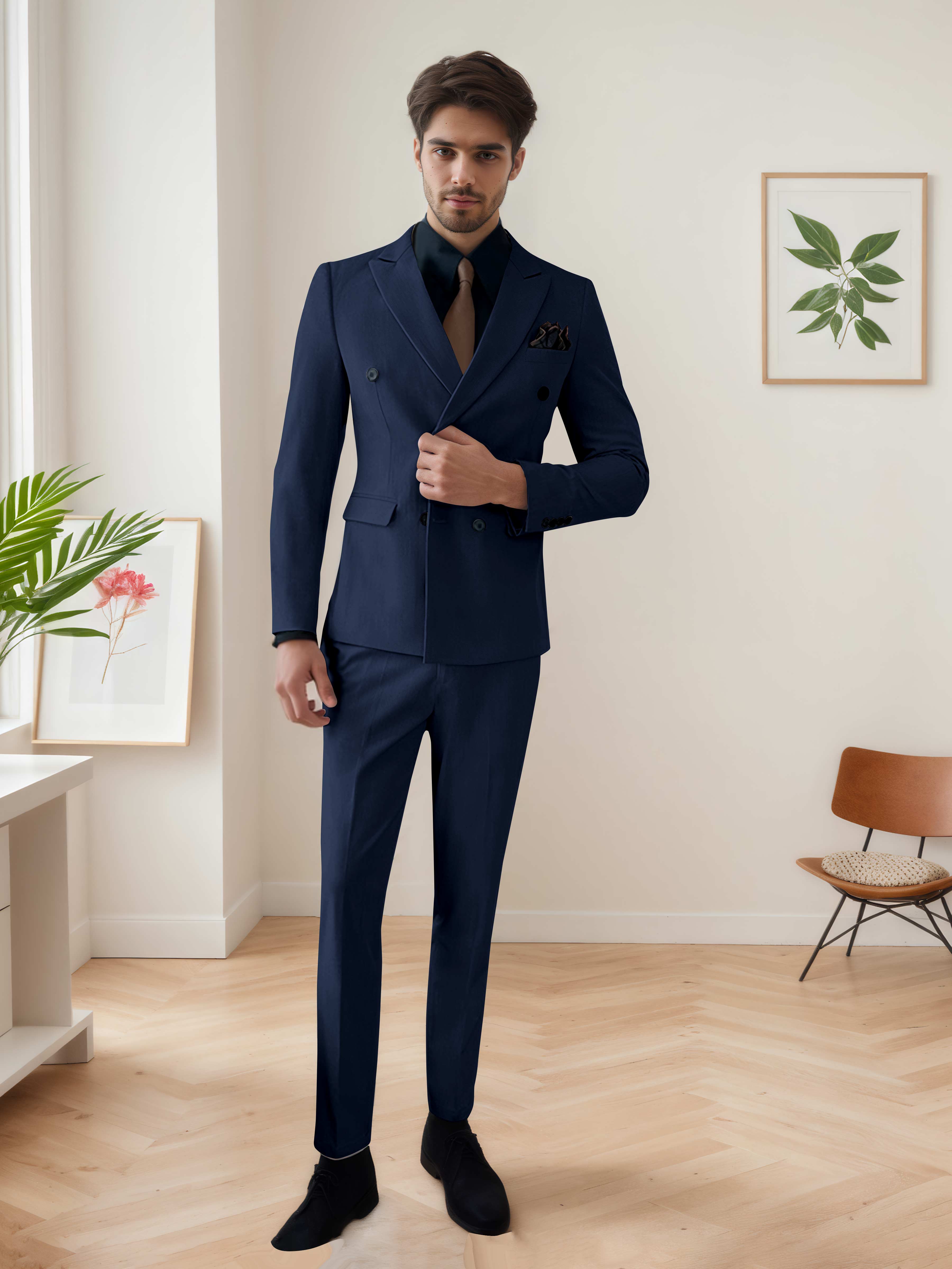 Costume Homme 3 Pièces Décontracté À Double Boutonnage Chic De Mariage