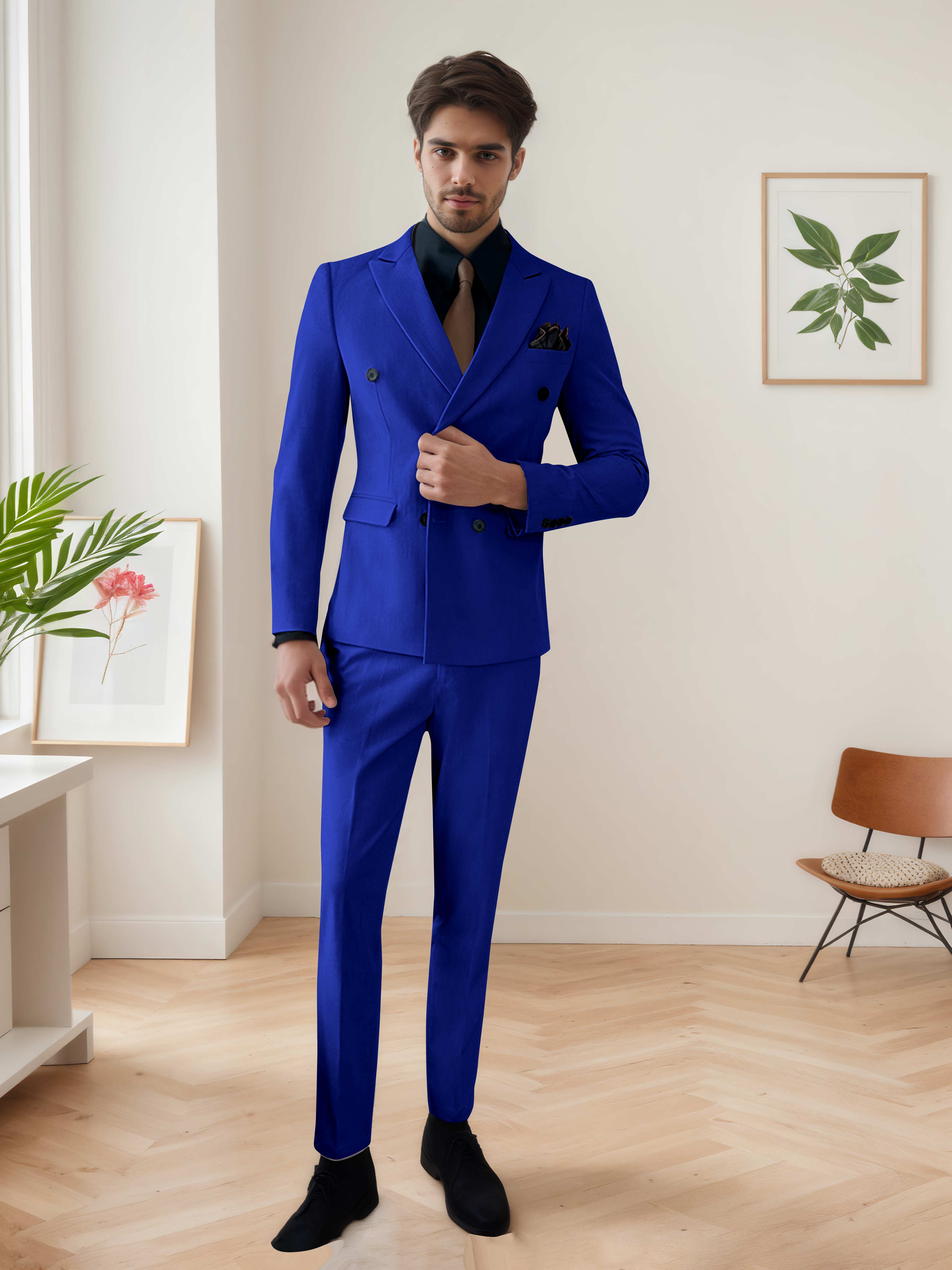 Costume Homme 3 Pièces Décontracté À Double Boutonnage Chic De Mariage