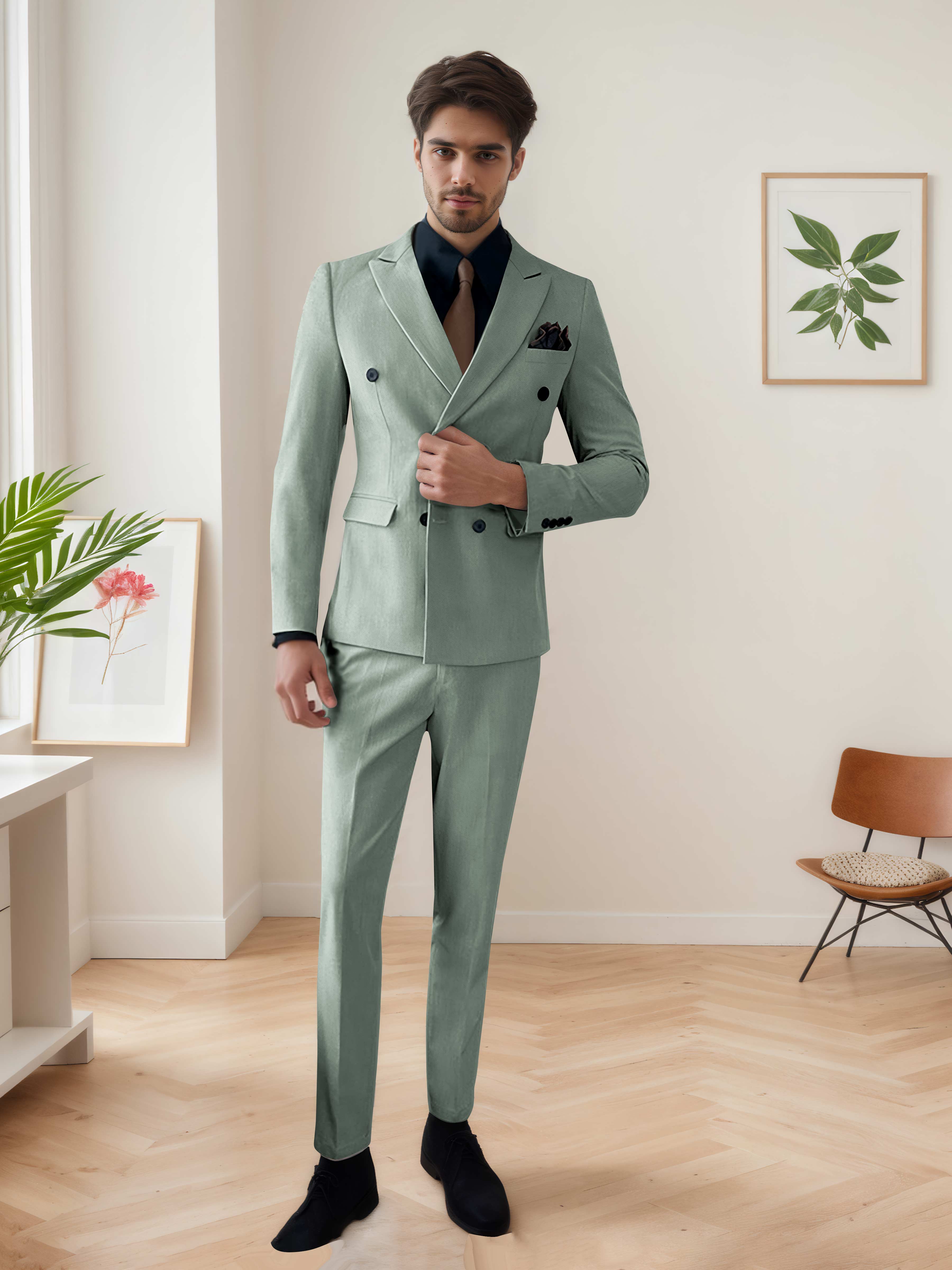 Costume Homme 3 Pièces Décontracté À Double Boutonnage Chic De Mariage