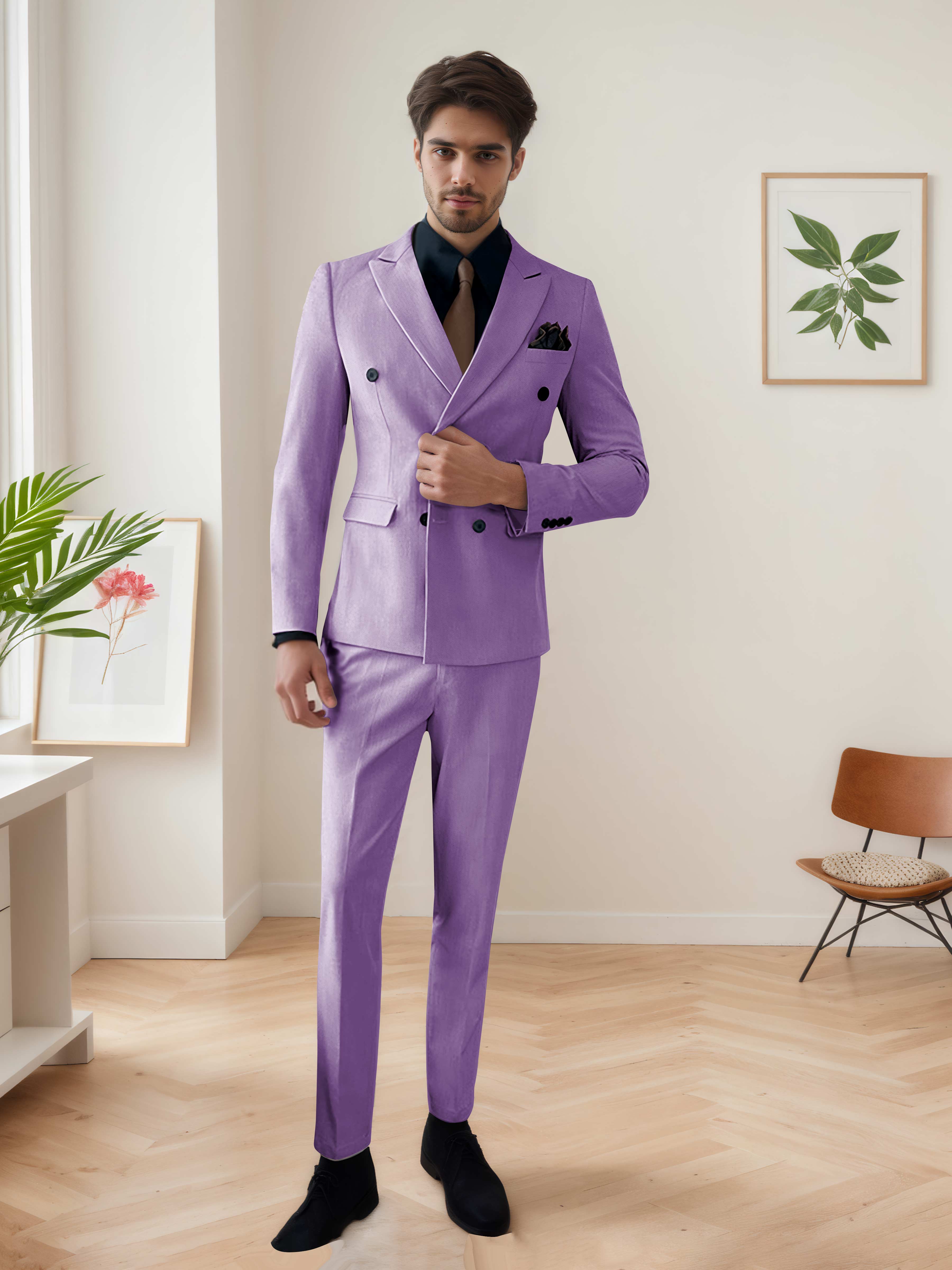 Costume Homme 3 Pièces Décontracté À Double Boutonnage Chic De Mariage