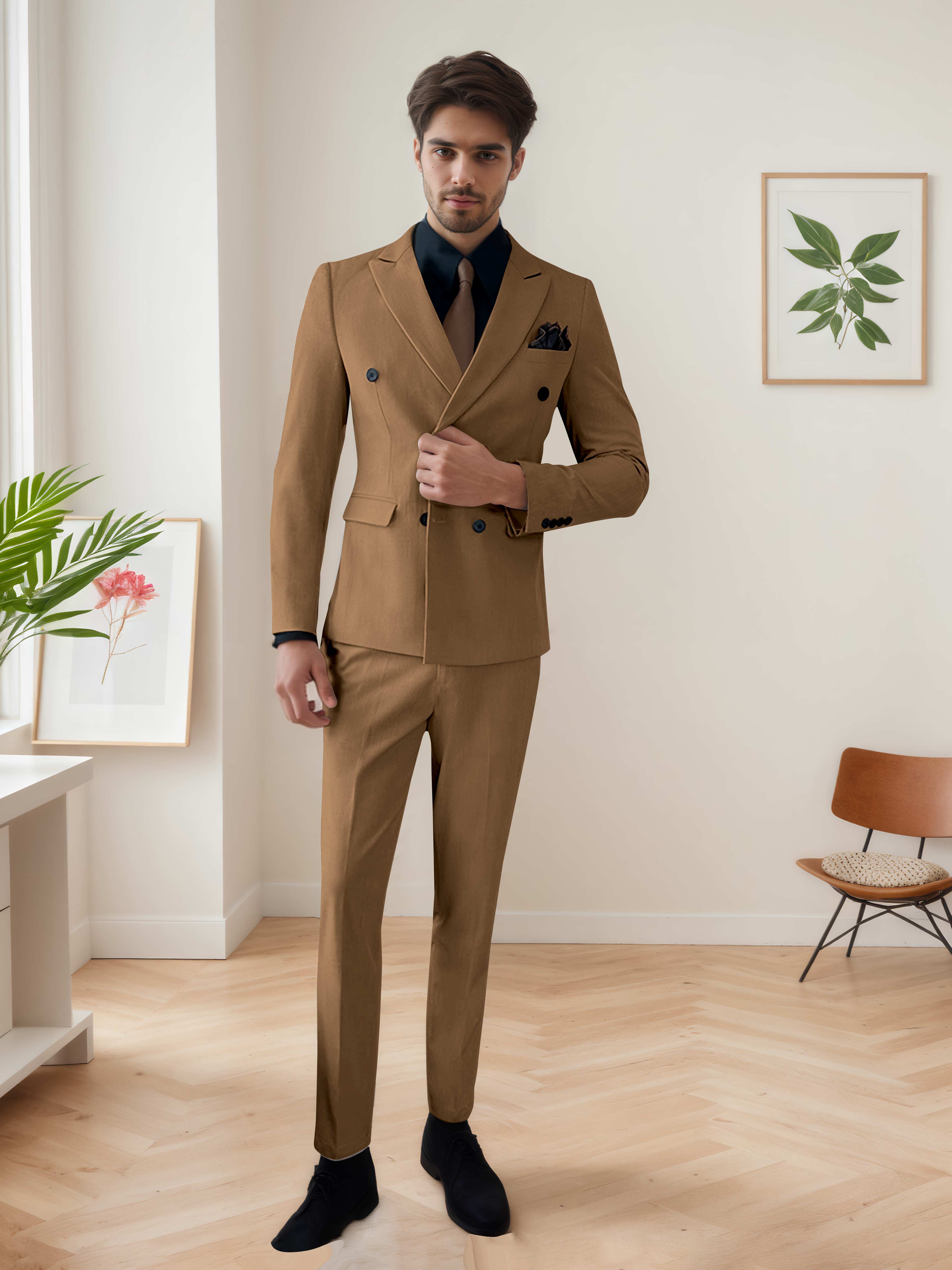 Costume Homme 3 Pièces Décontracté À Double Boutonnage Chic De Mariage