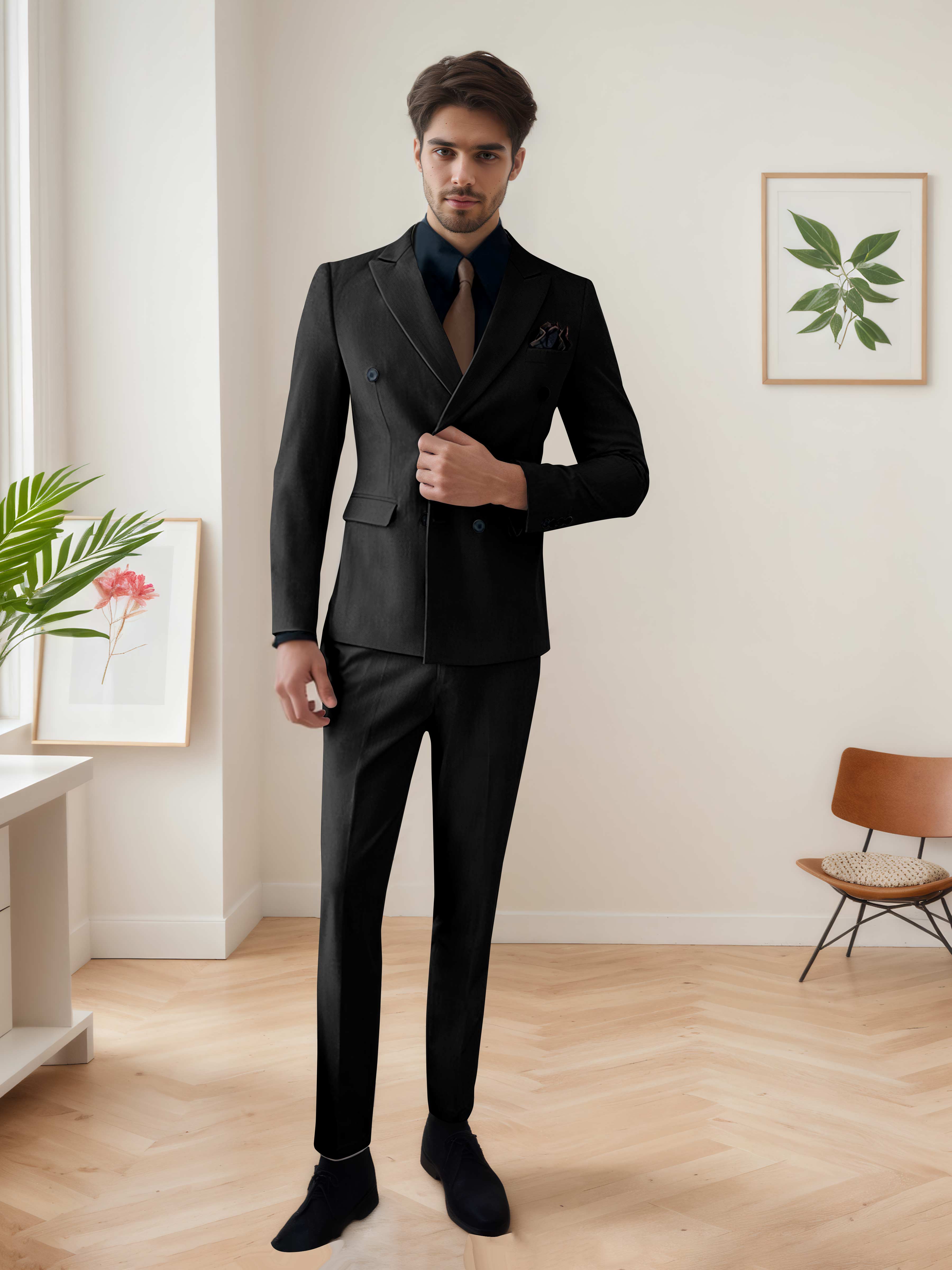 Costume Homme 3 Pièces Décontracté À Double Boutonnage Chic De Mariage