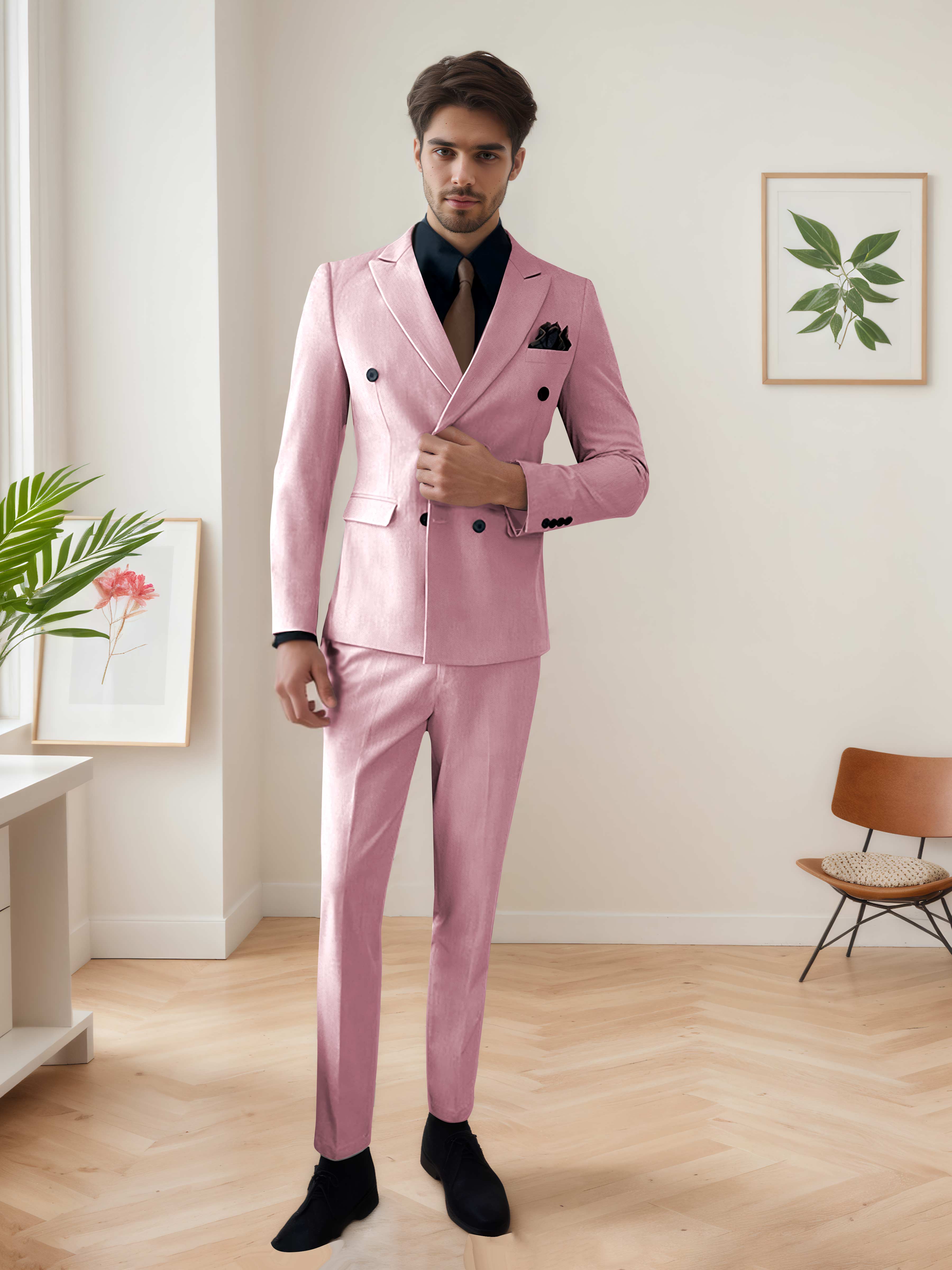 Costume Homme 3 Pièces Décontracté À Double Boutonnage Chic De Mariage