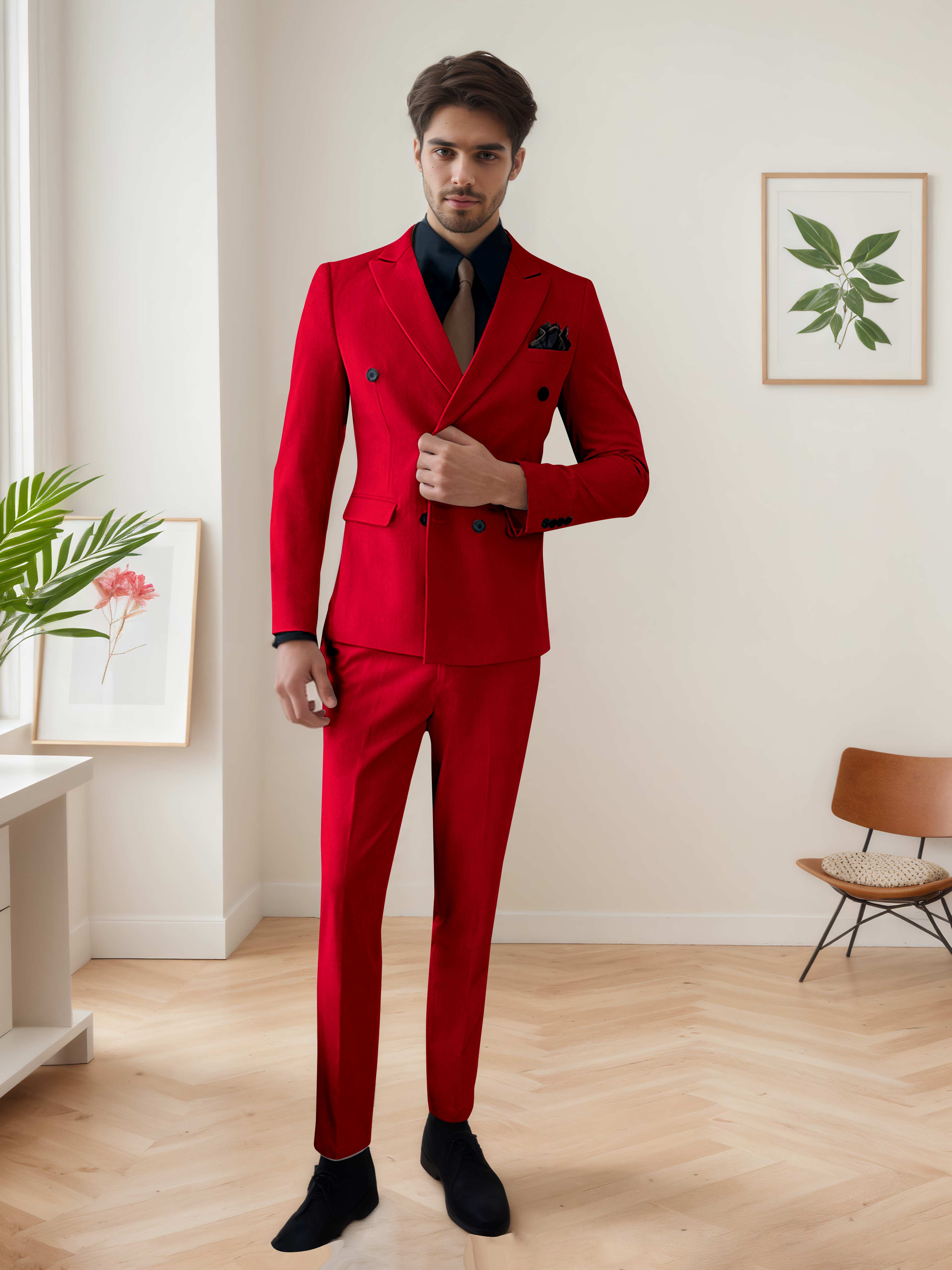 Costume Homme 3 Pièces Décontracté À Double Boutonnage Chic De Mariage