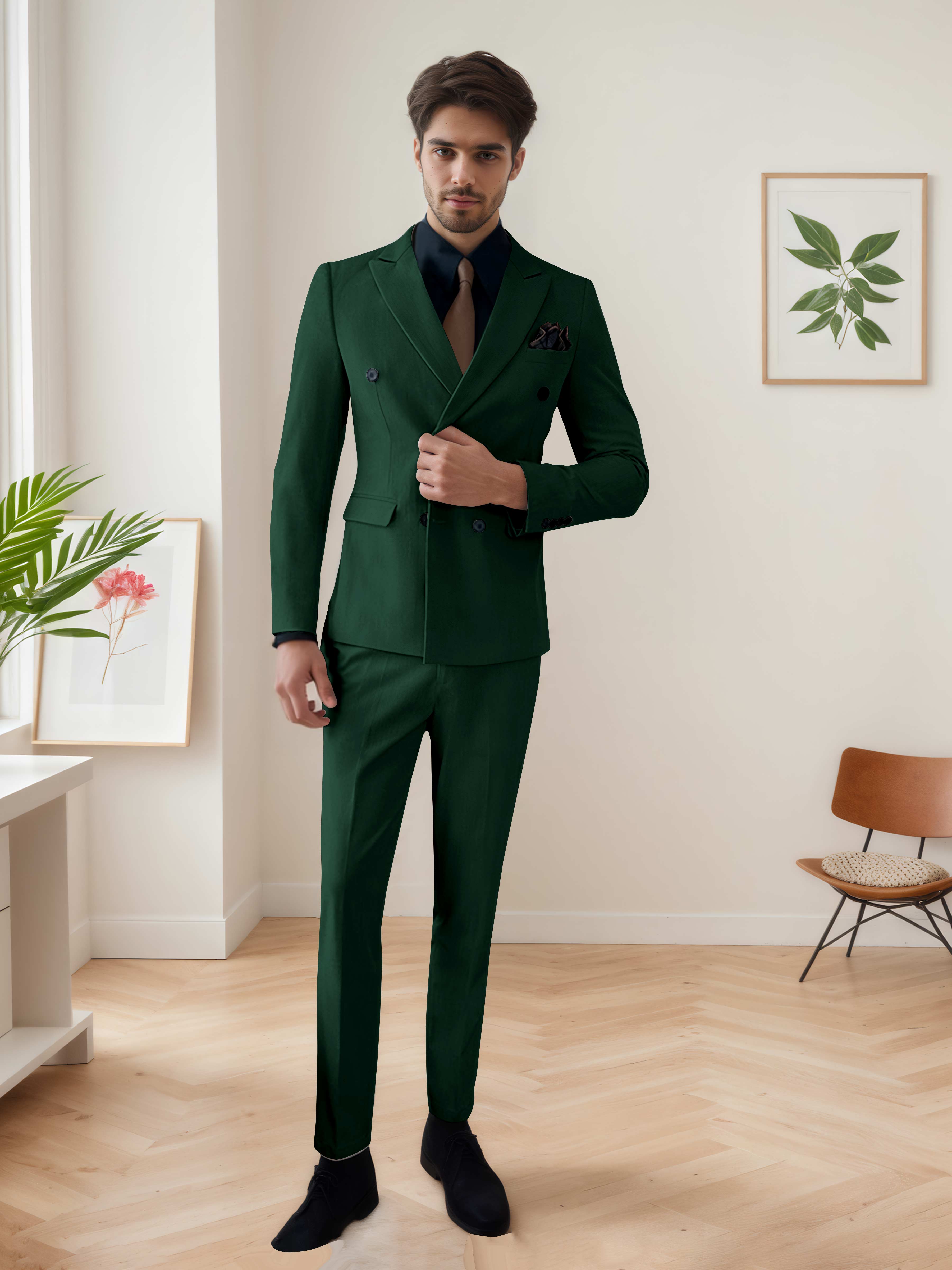 Costume Homme 3 Pièces Décontracté À Double Boutonnage Chic De Mariage