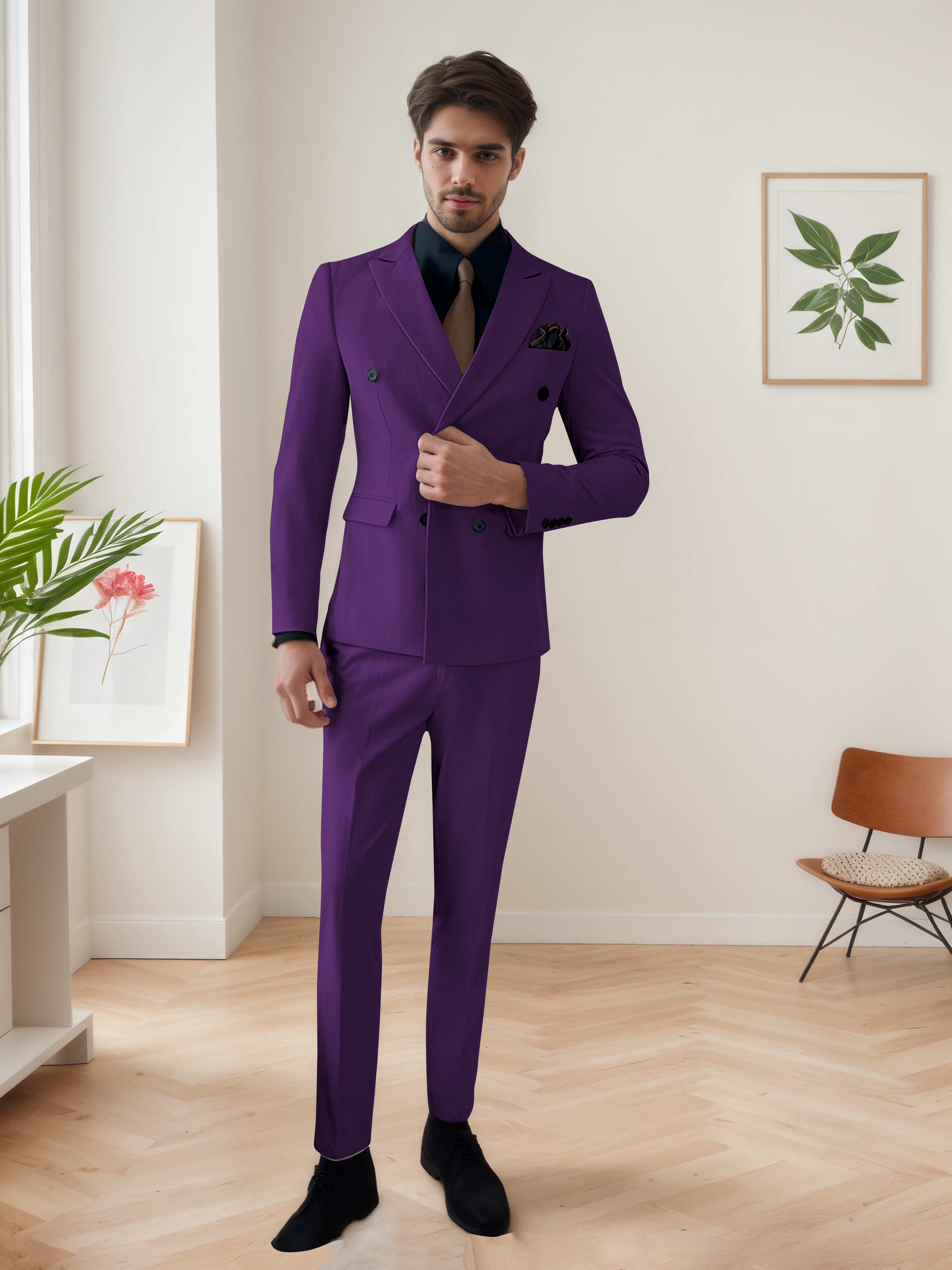 Costume Homme 3 Pièces Décontracté À Double Boutonnage Chic De Mariage