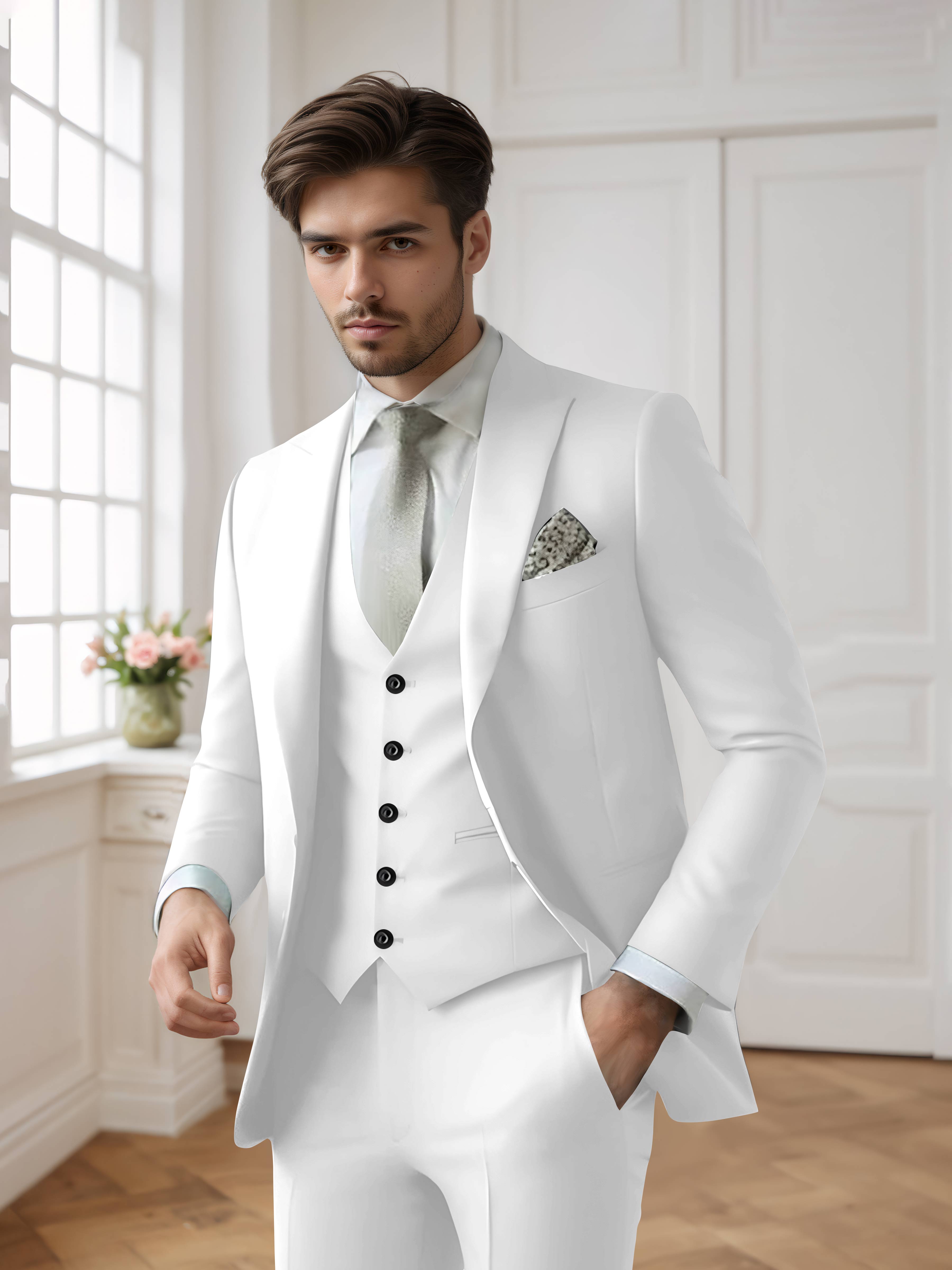 Costume Homme 3 Pièces Formel À Simple Boutonnage