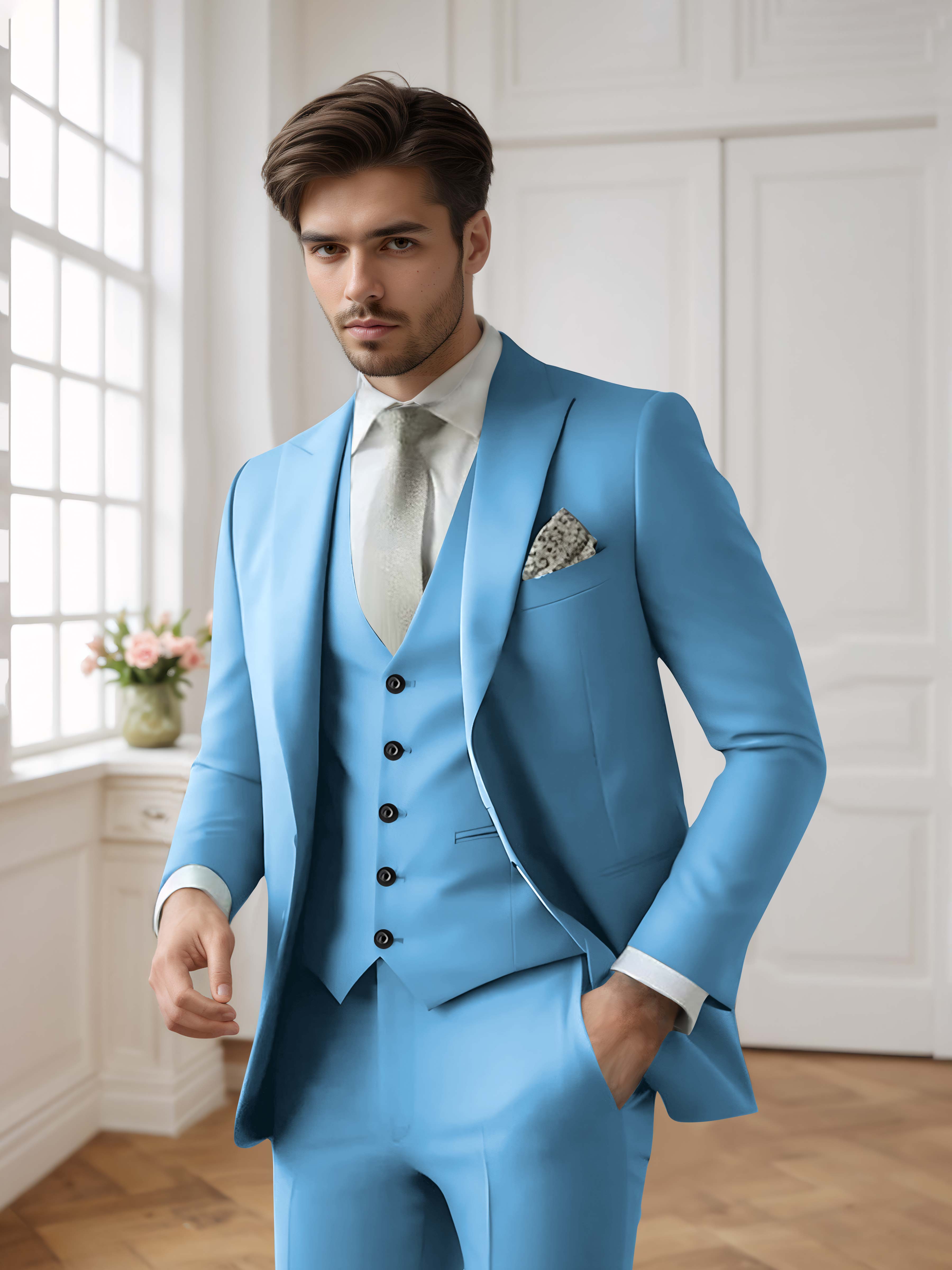 Costume Homme 3 Pièces Formel À Simple Boutonnage