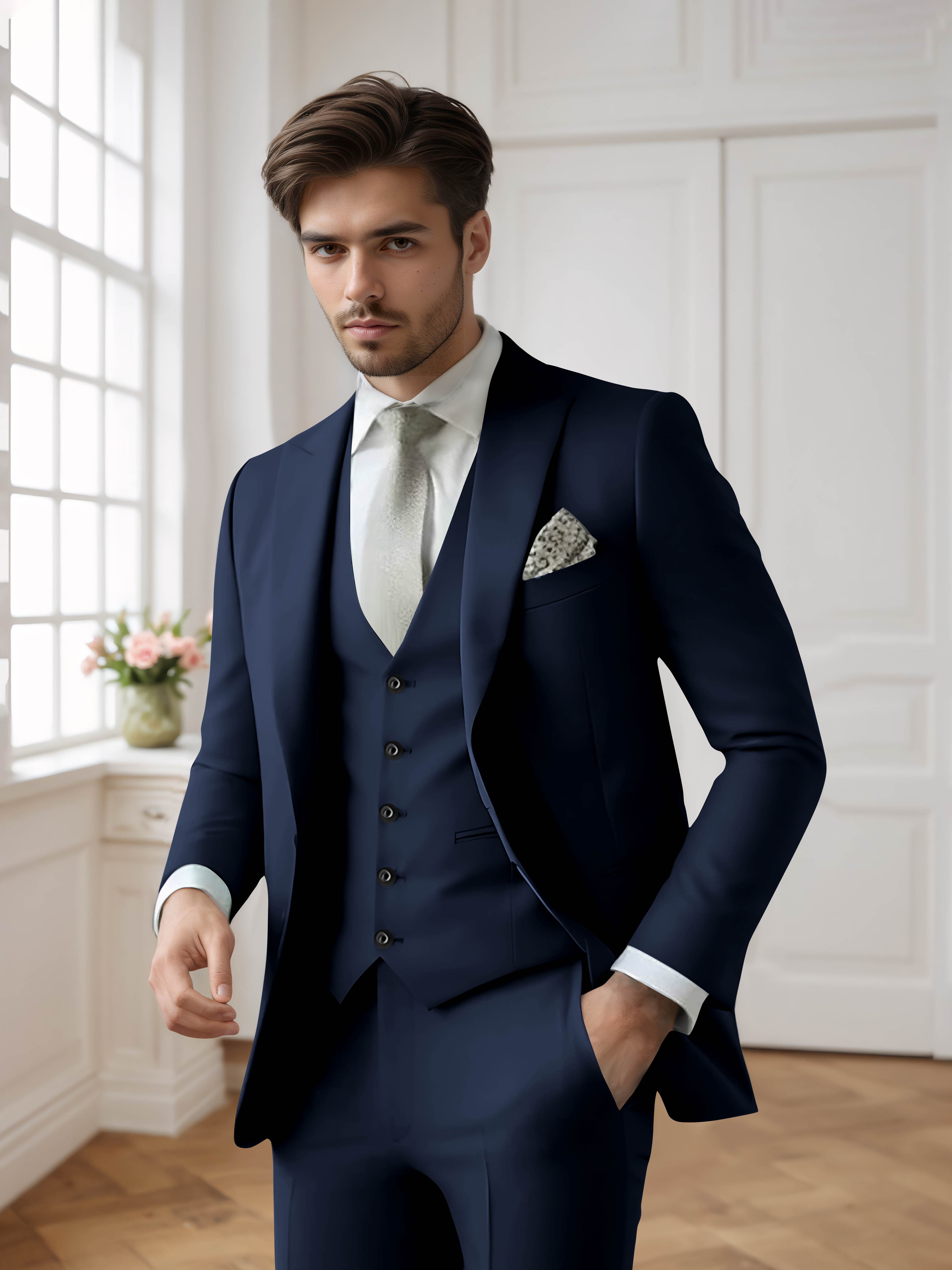 Costume Homme 3 Pièces Formel À Simple Boutonnage