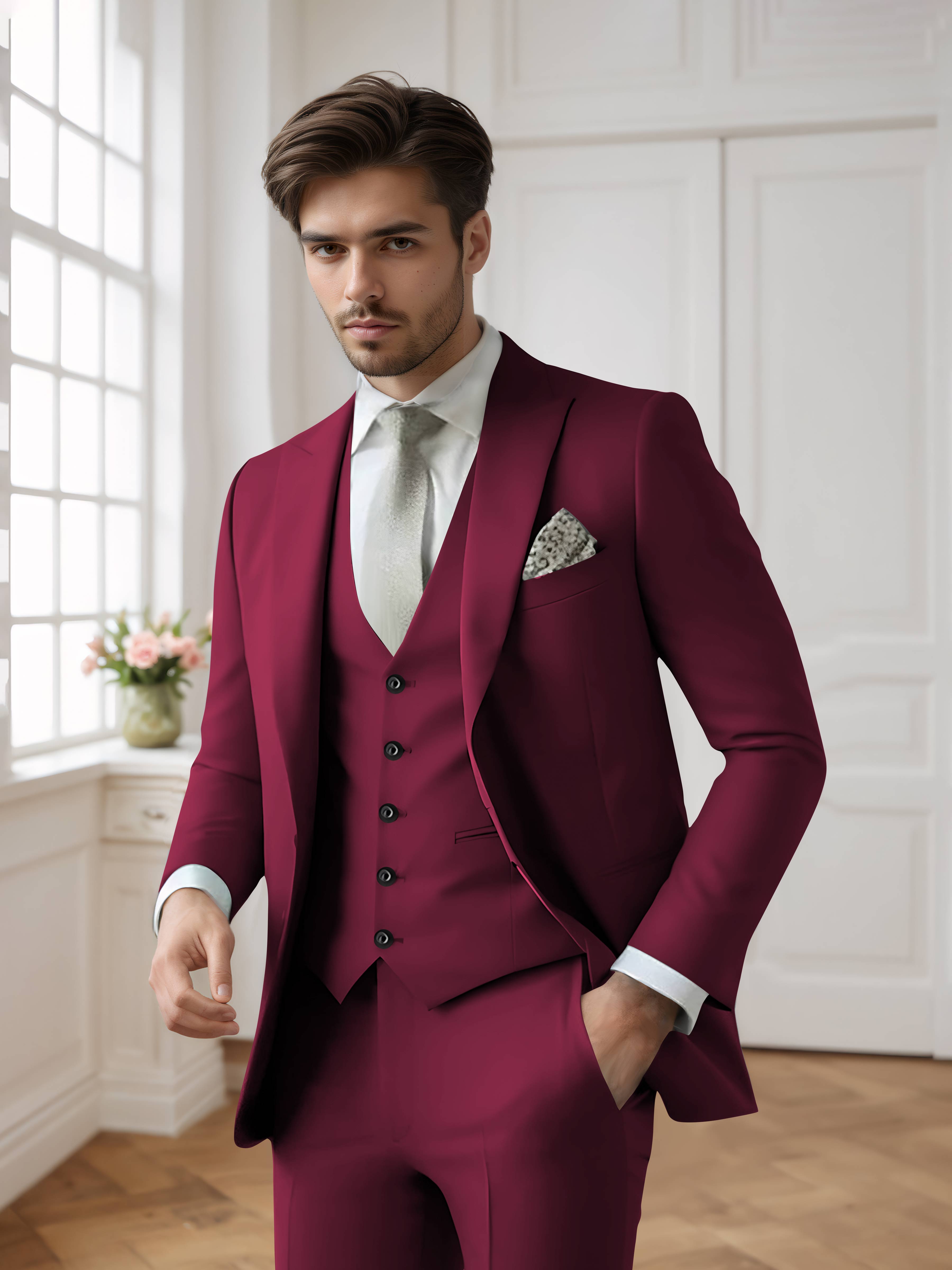 Costume Homme 3 Pièces Formel À Simple Boutonnage