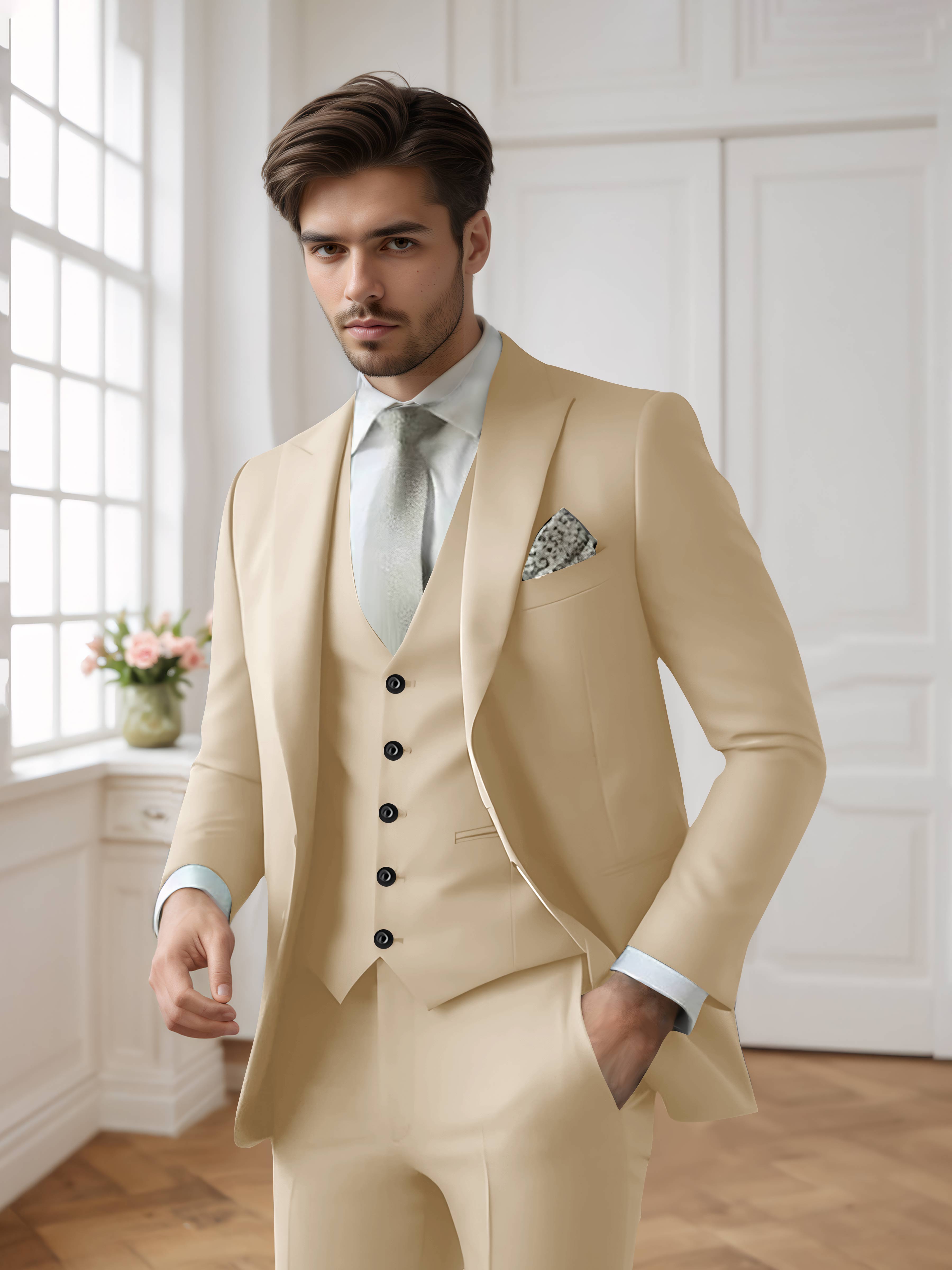Costume Homme 3 Pièces Formel À Simple Boutonnage