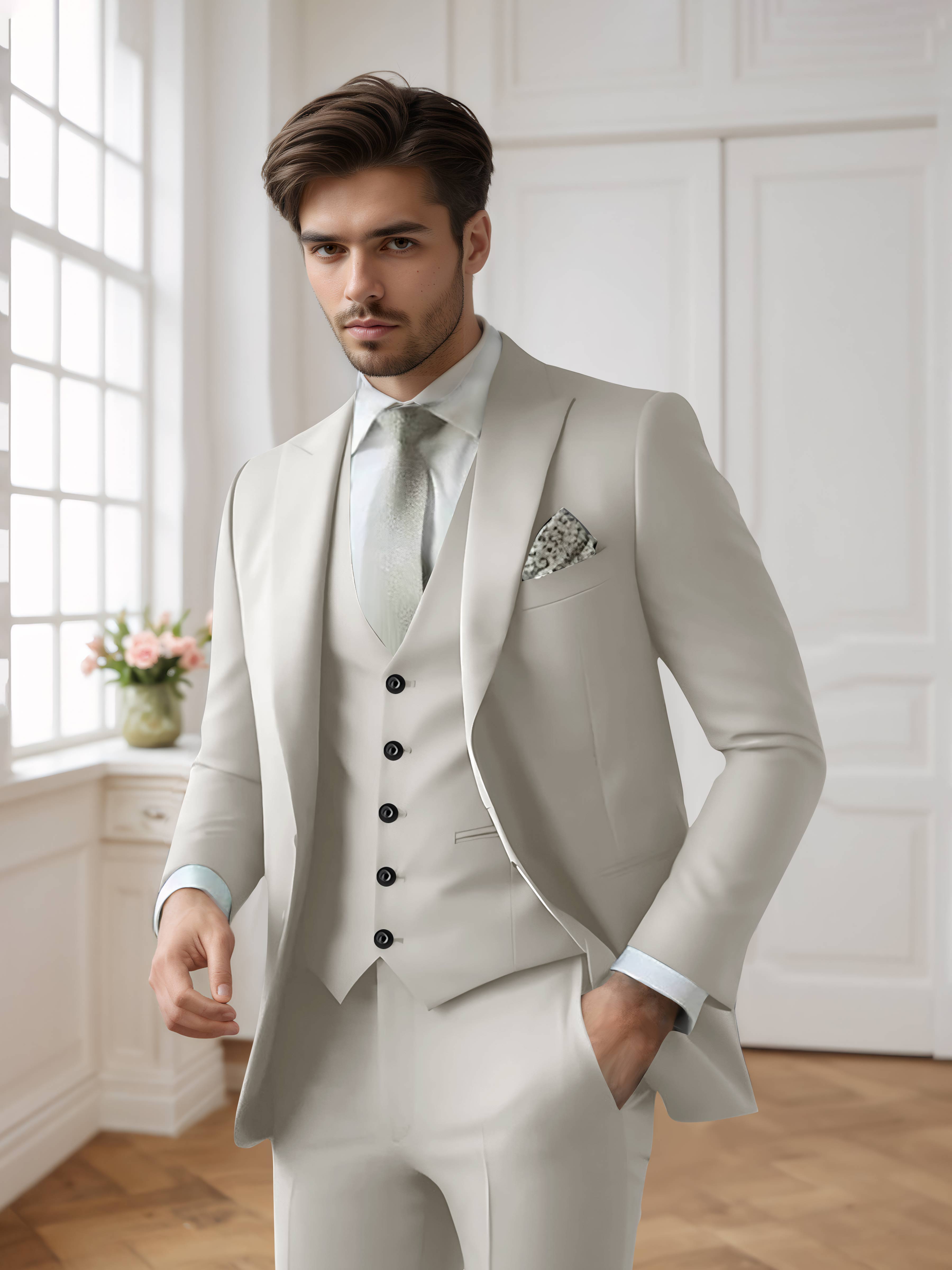 Costume Homme 3 Pièces Formel À Simple Boutonnage