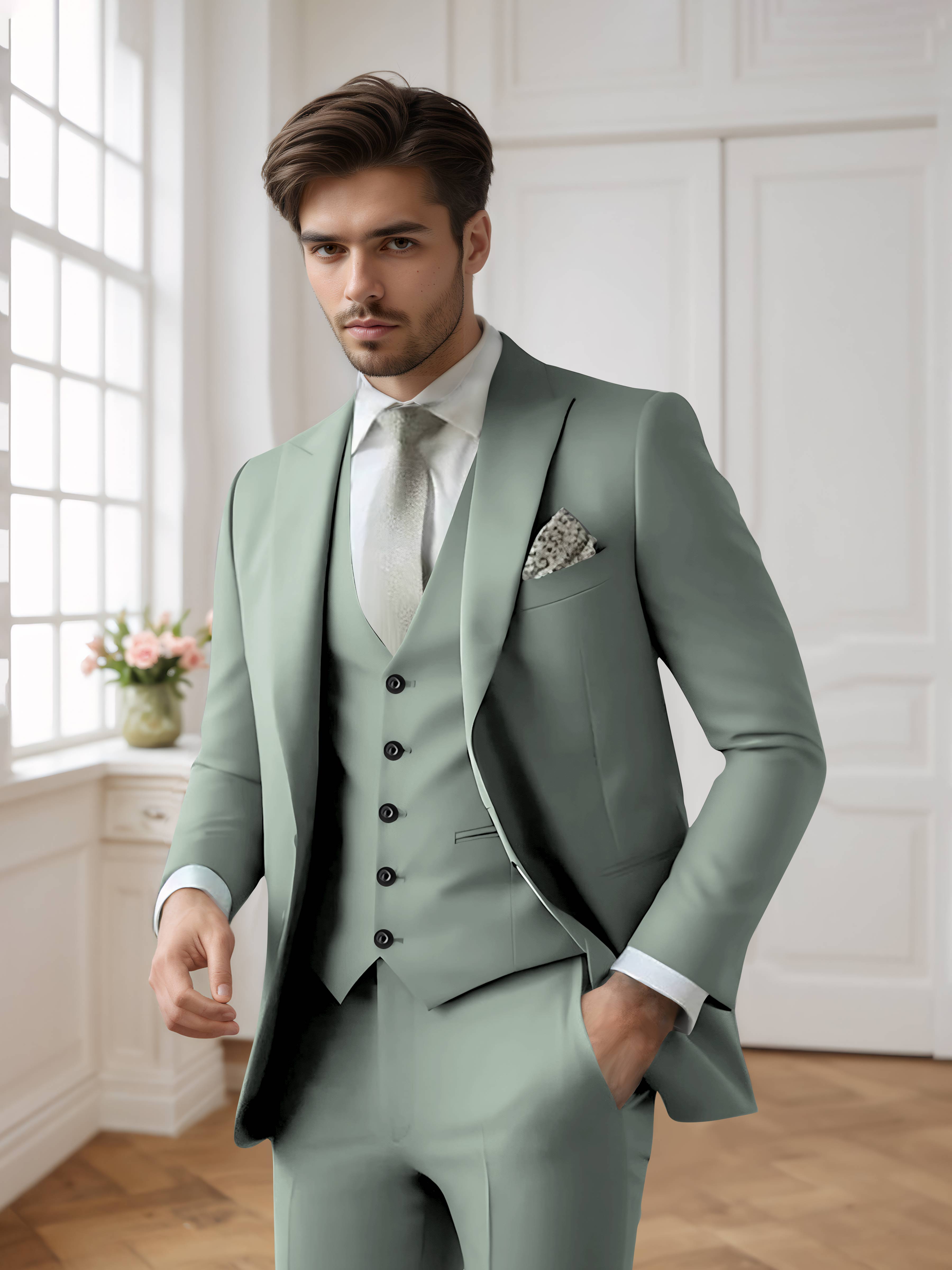 Costume Homme 3 Pièces Formel À Simple Boutonnage