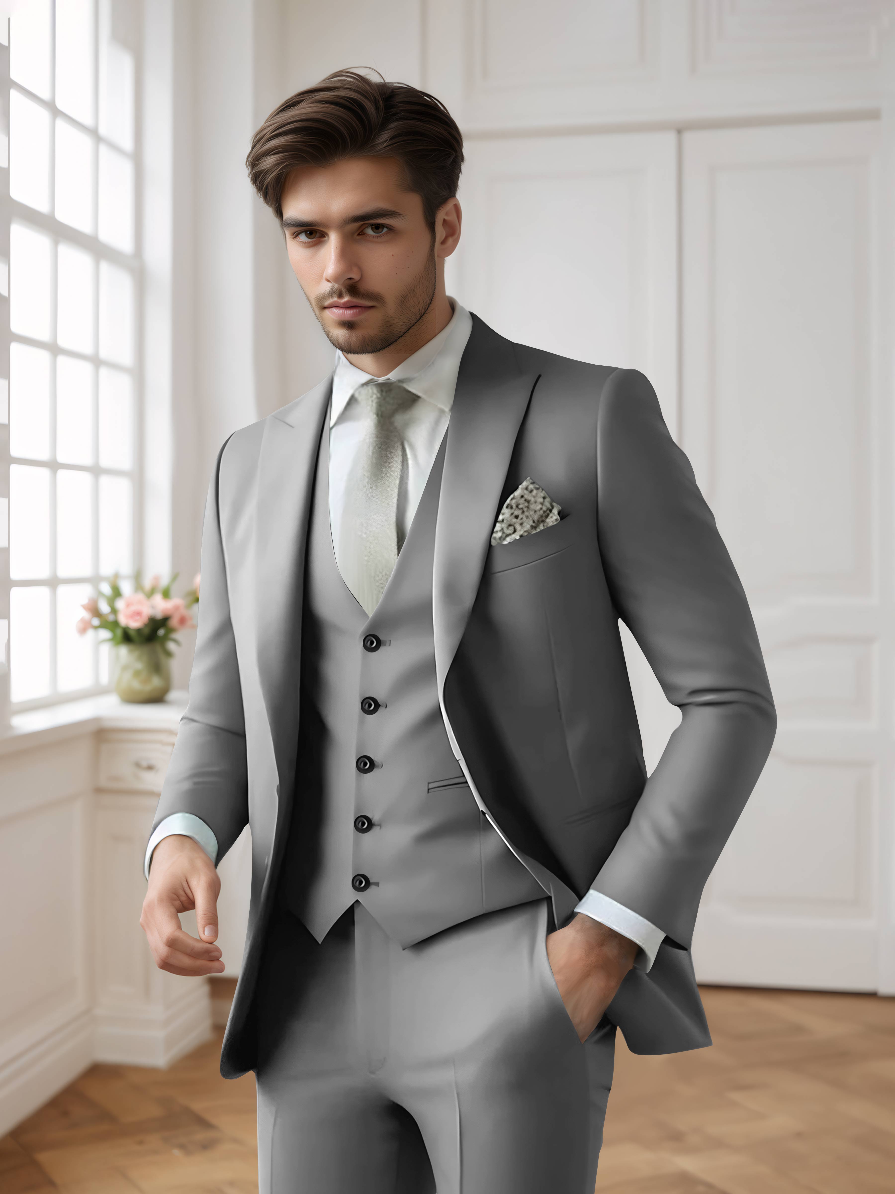 Costume Homme 3 Pièces Formel À Simple Boutonnage