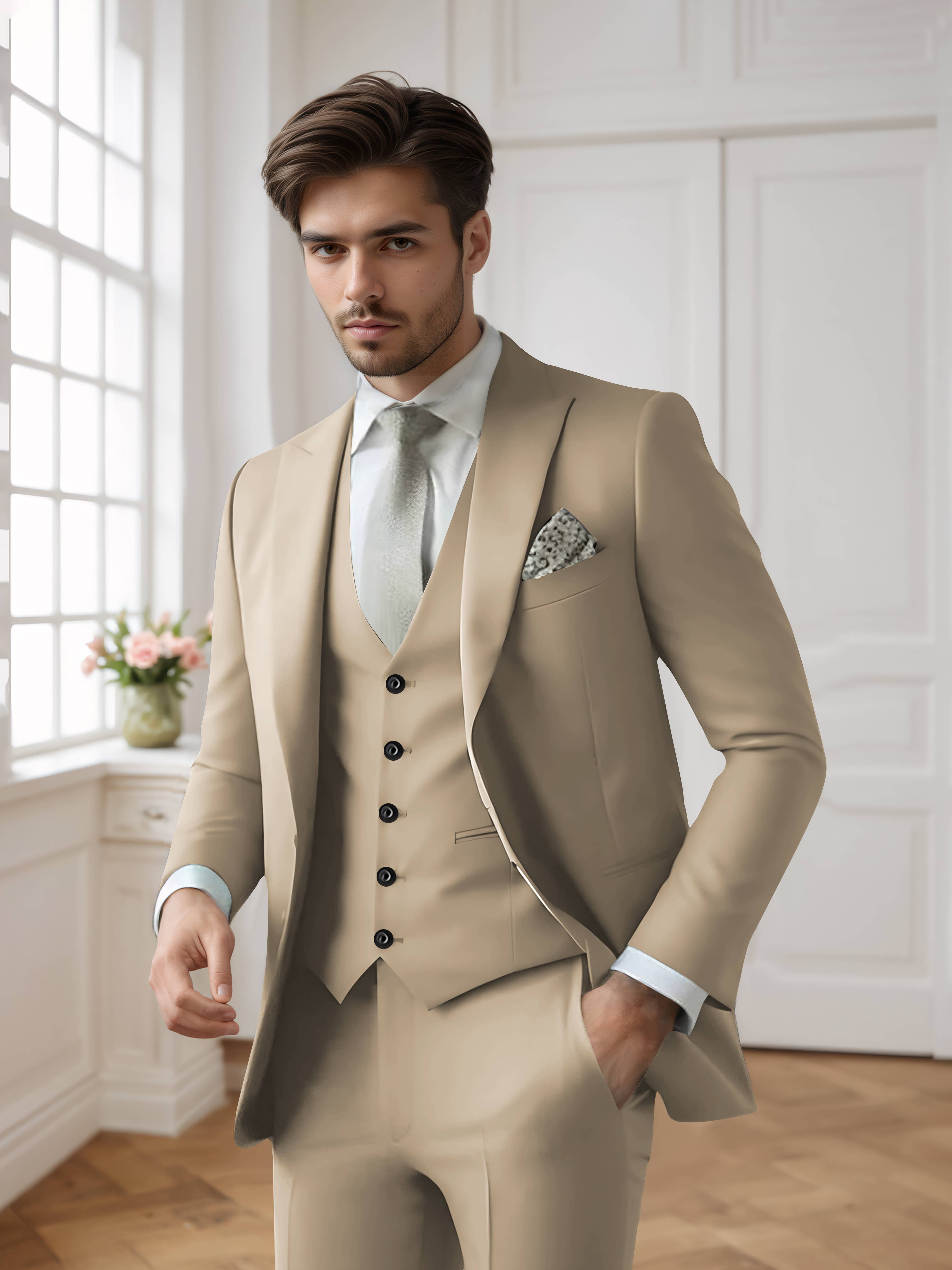 Costume Homme 3 Pièces Formel À Simple Boutonnage