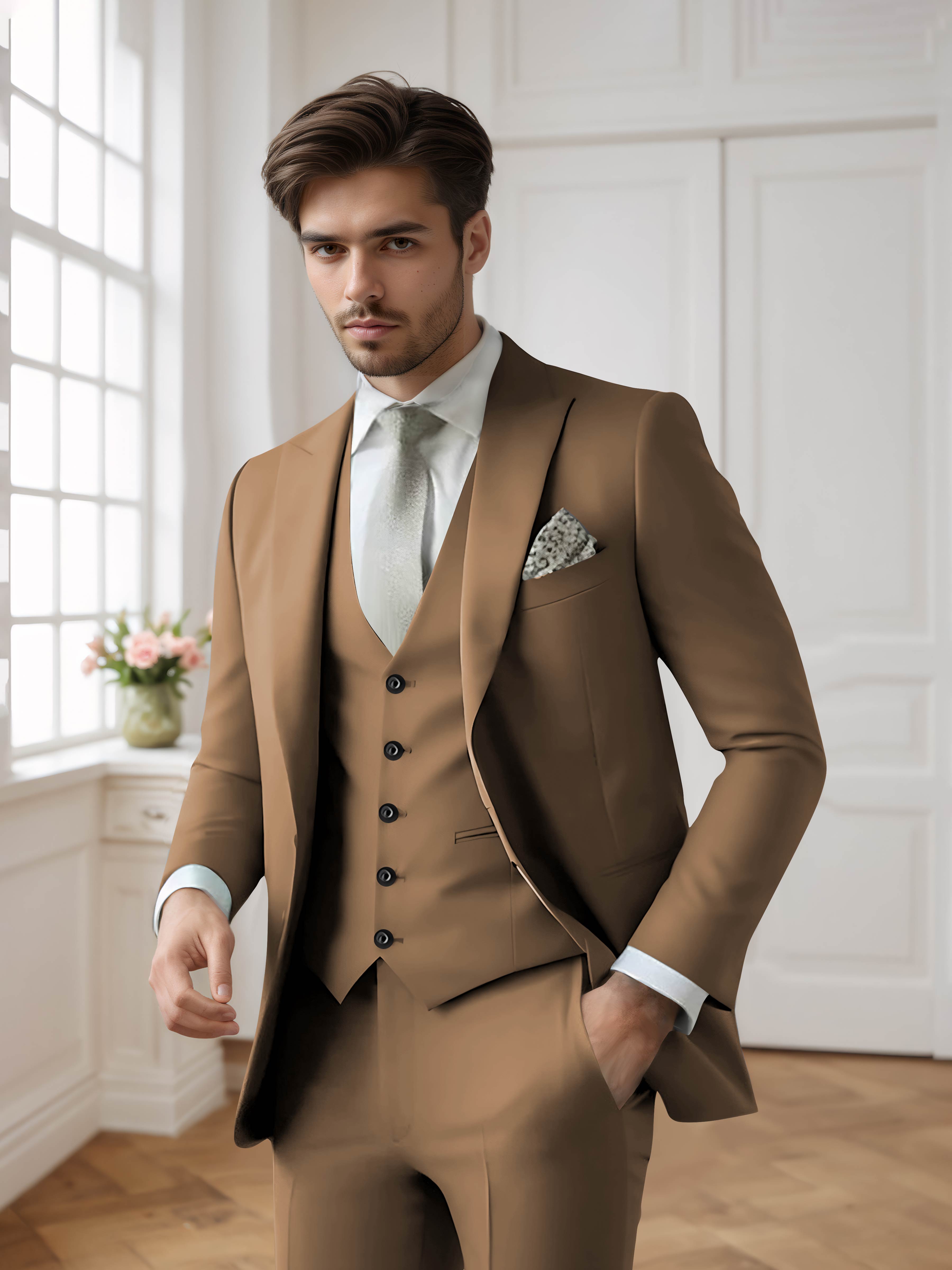 Costume Homme 3 Pièces Formel À Simple Boutonnage