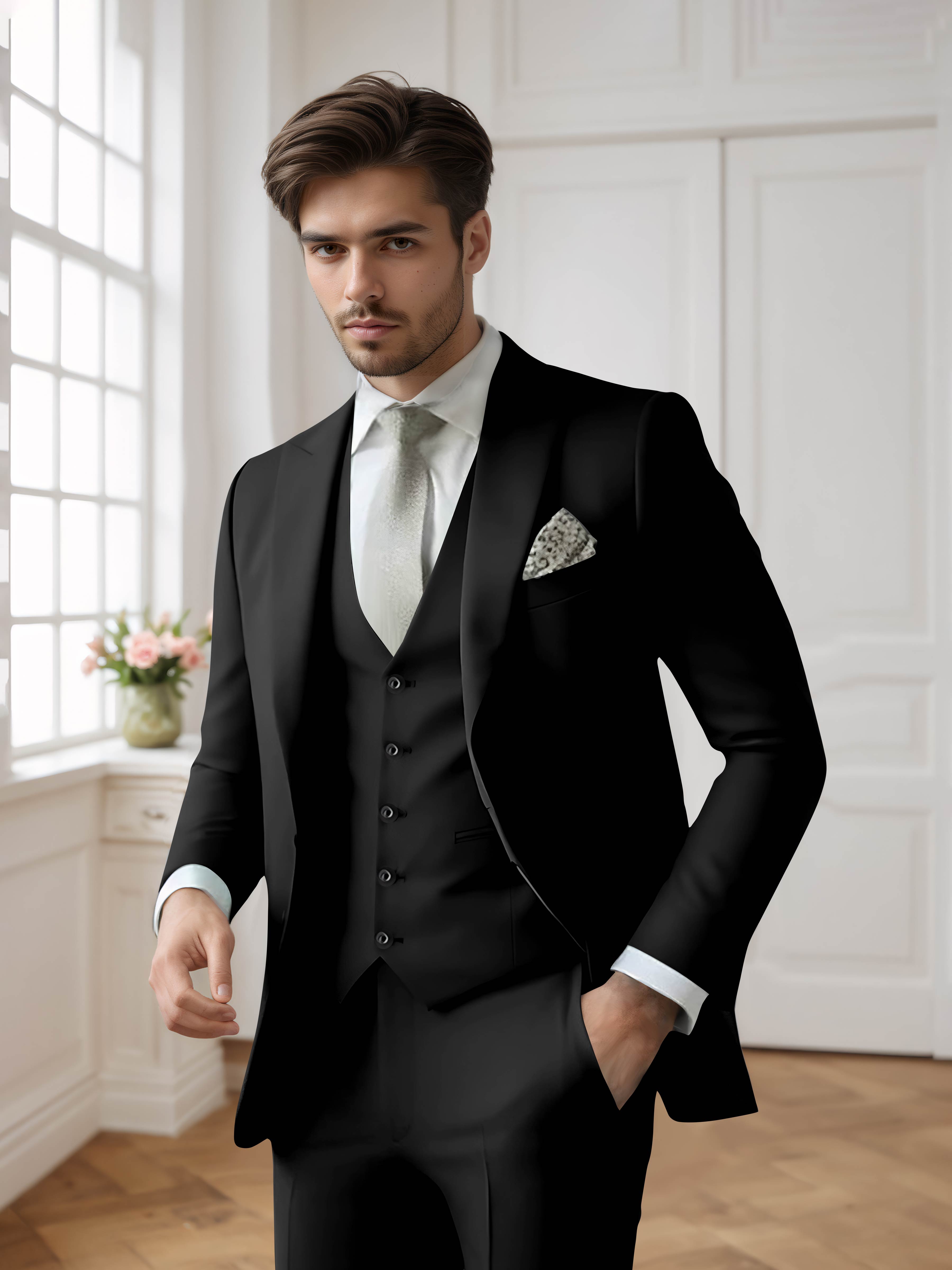 Costume Homme 3 Pièces Formel À Simple Boutonnage