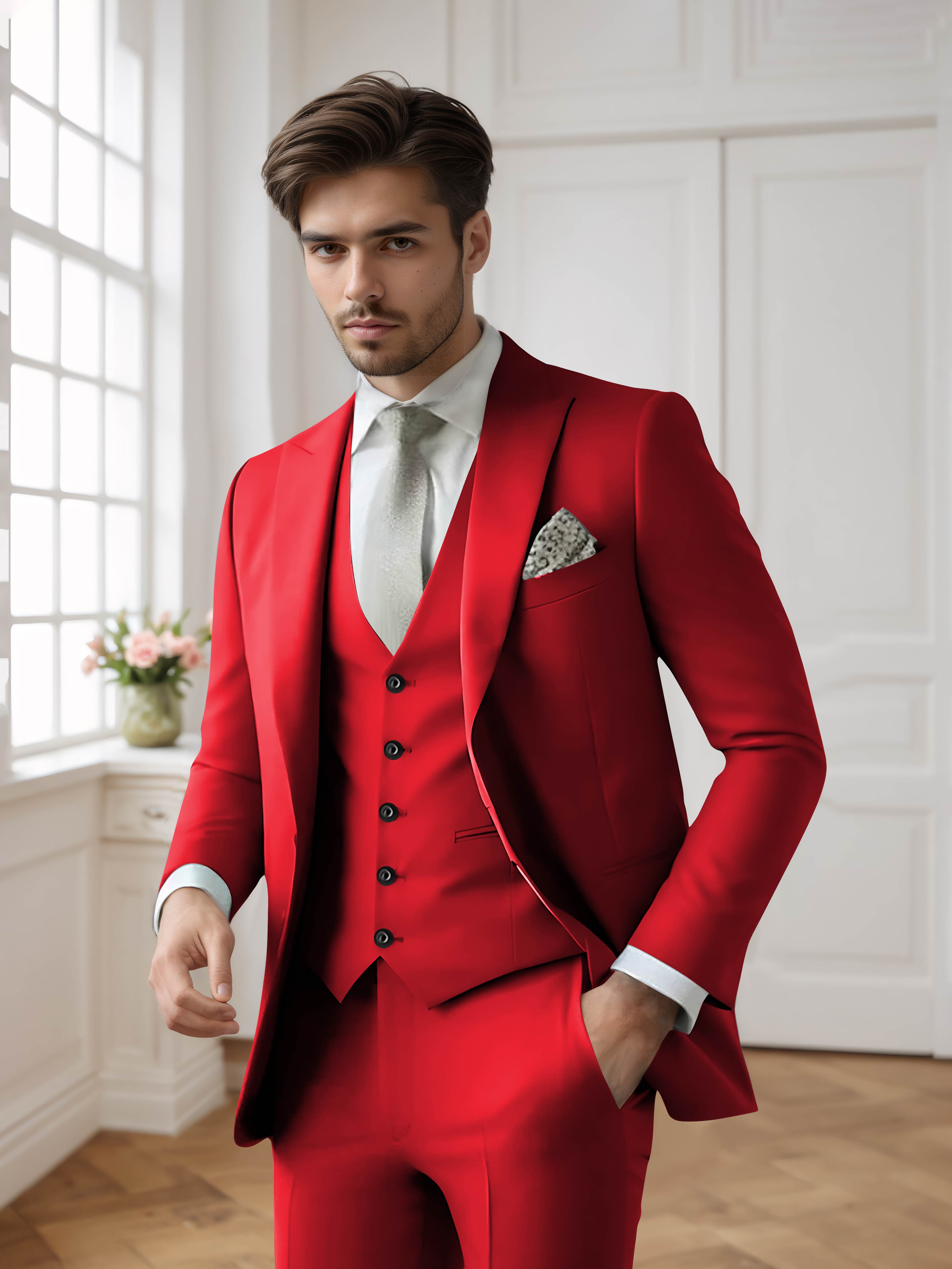 Costume Homme 3 Pièces Formel À Simple Boutonnage
