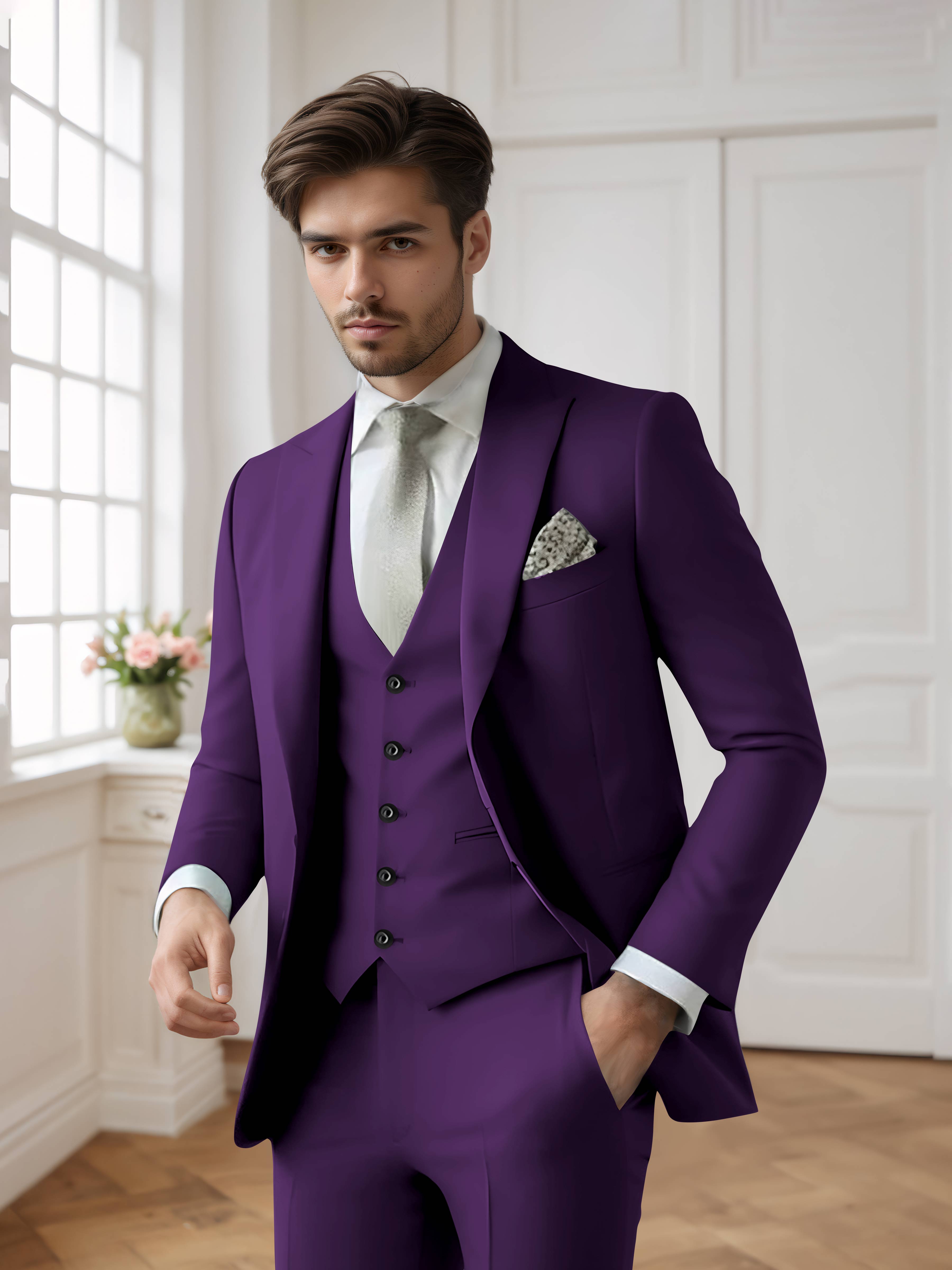 Costume Homme 3 Pièces Formel À Simple Boutonnage