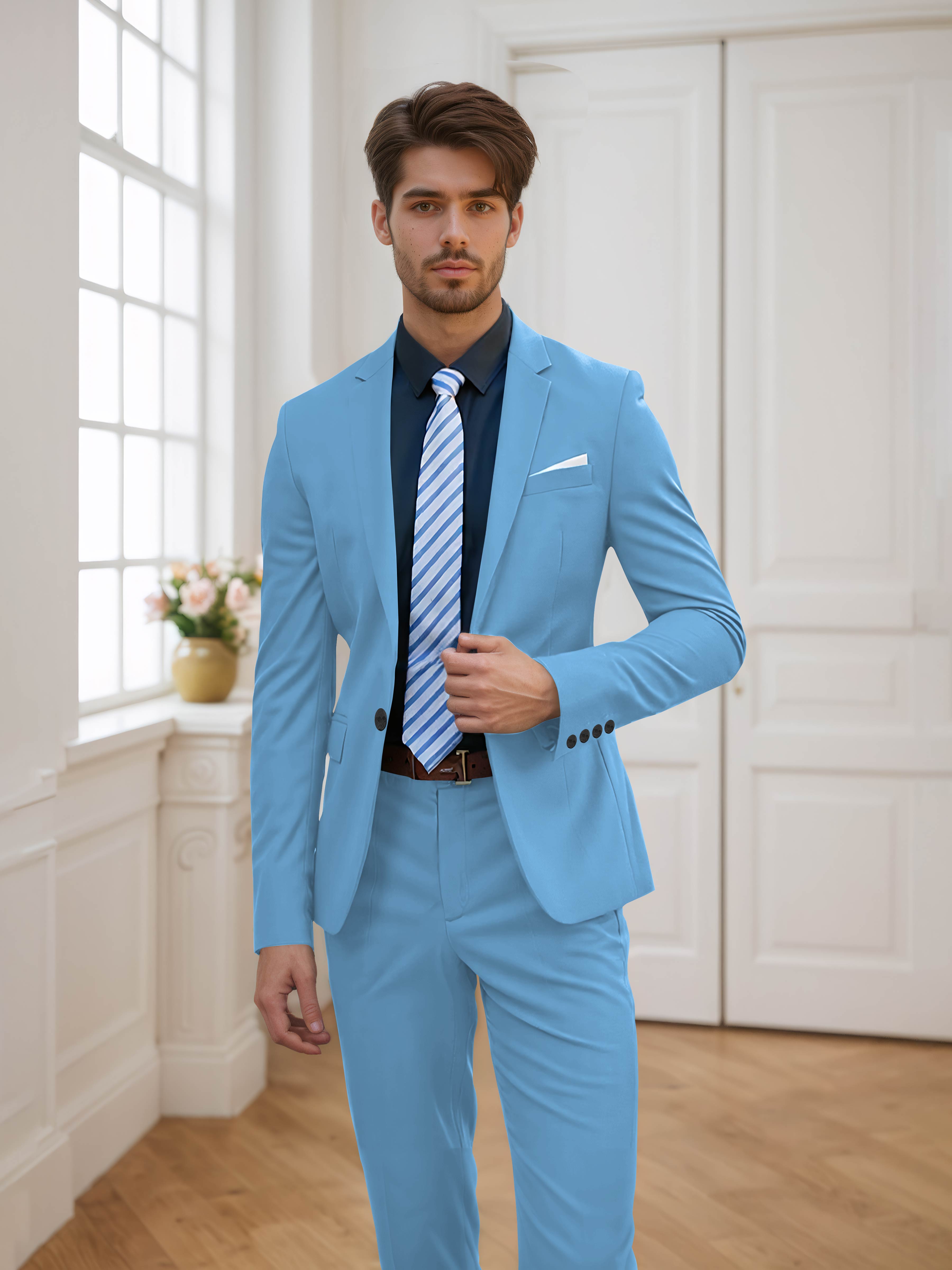 Costume Homme De Mariage 2 Pièces Ajusté À Un Bouton Uni
