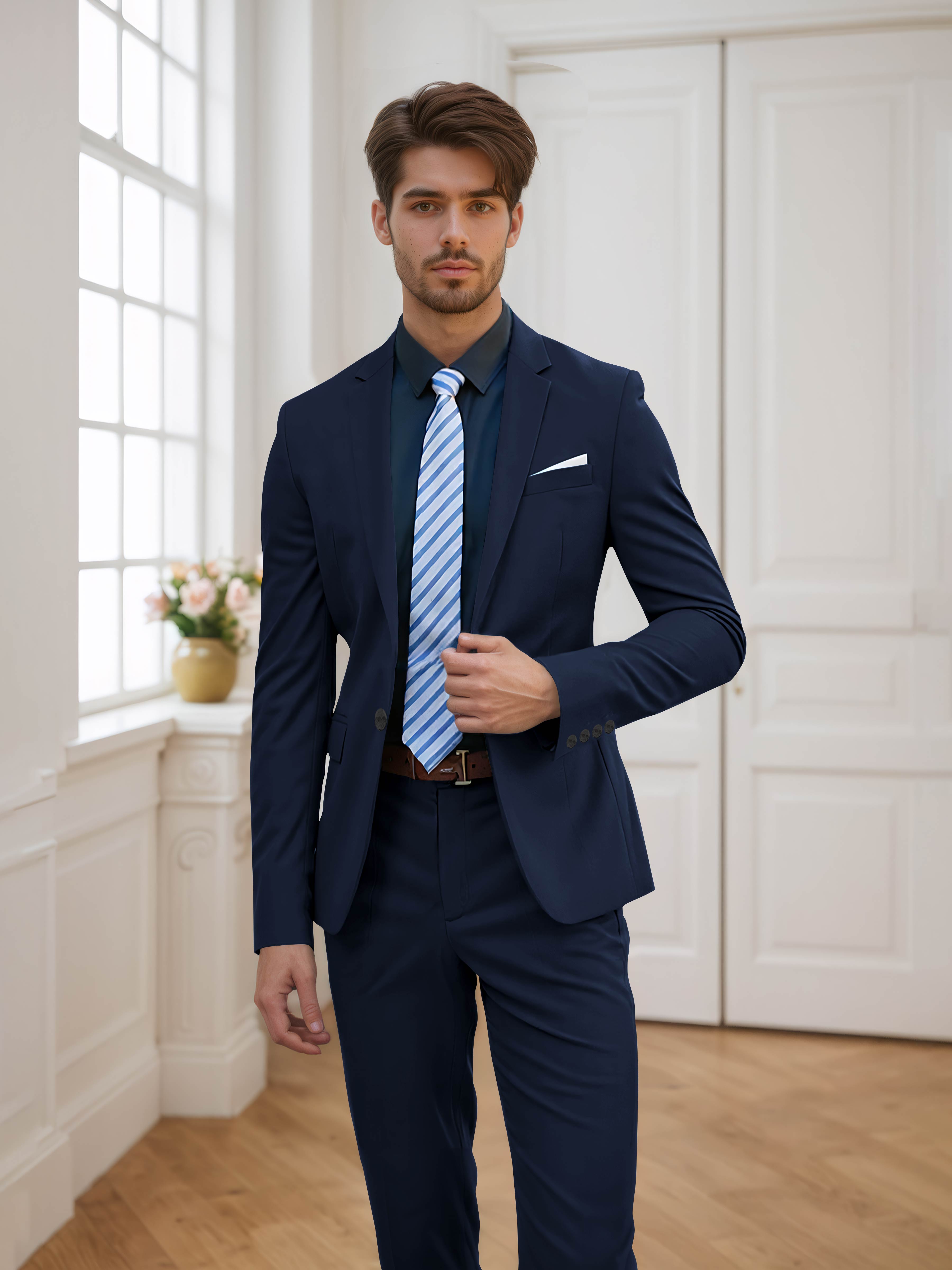 Costume Homme De Mariage 2 Pièces Ajusté À Un Bouton Uni