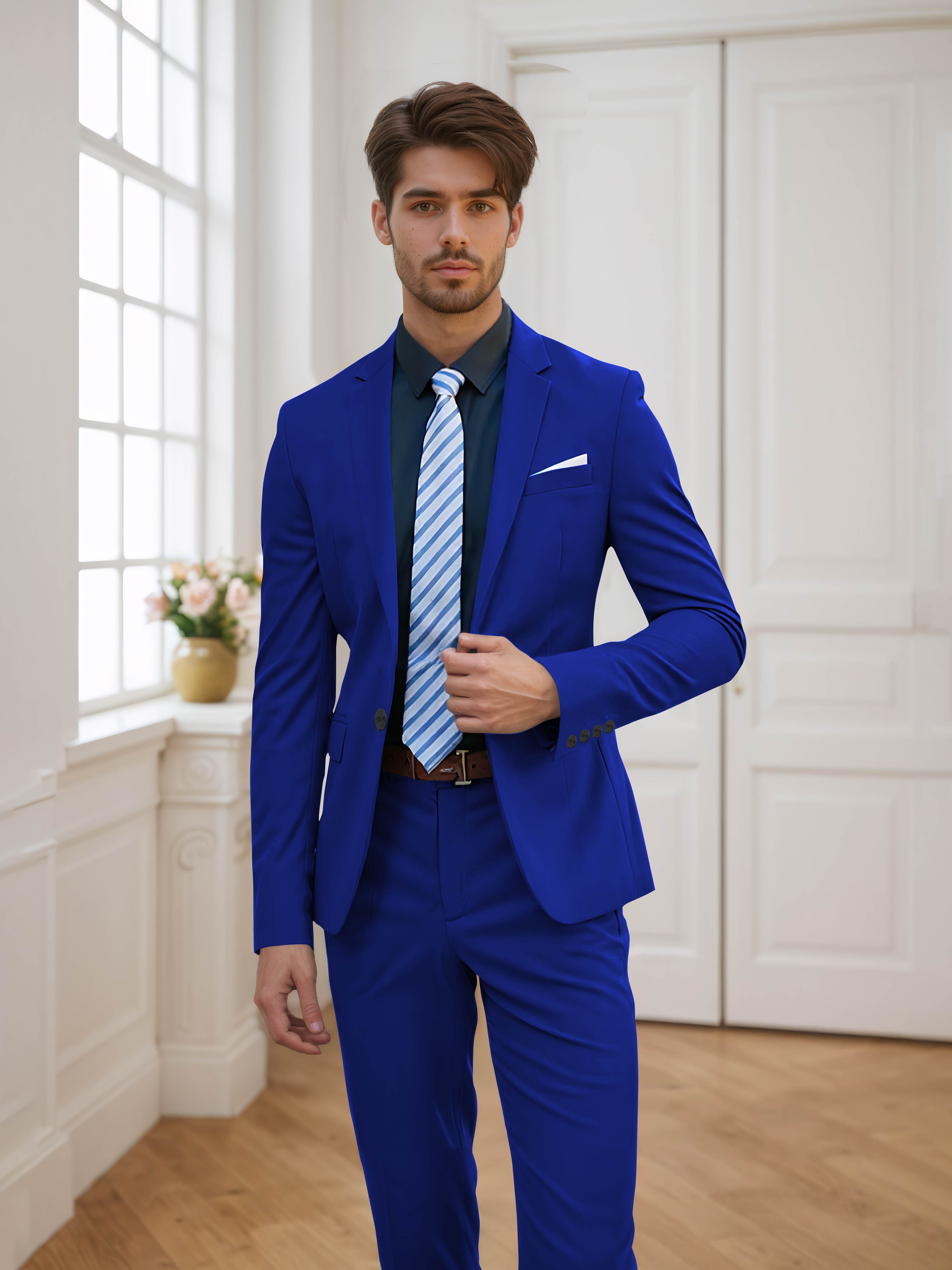Costume Homme De Mariage 2 Pièces Ajusté À Un Bouton Uni