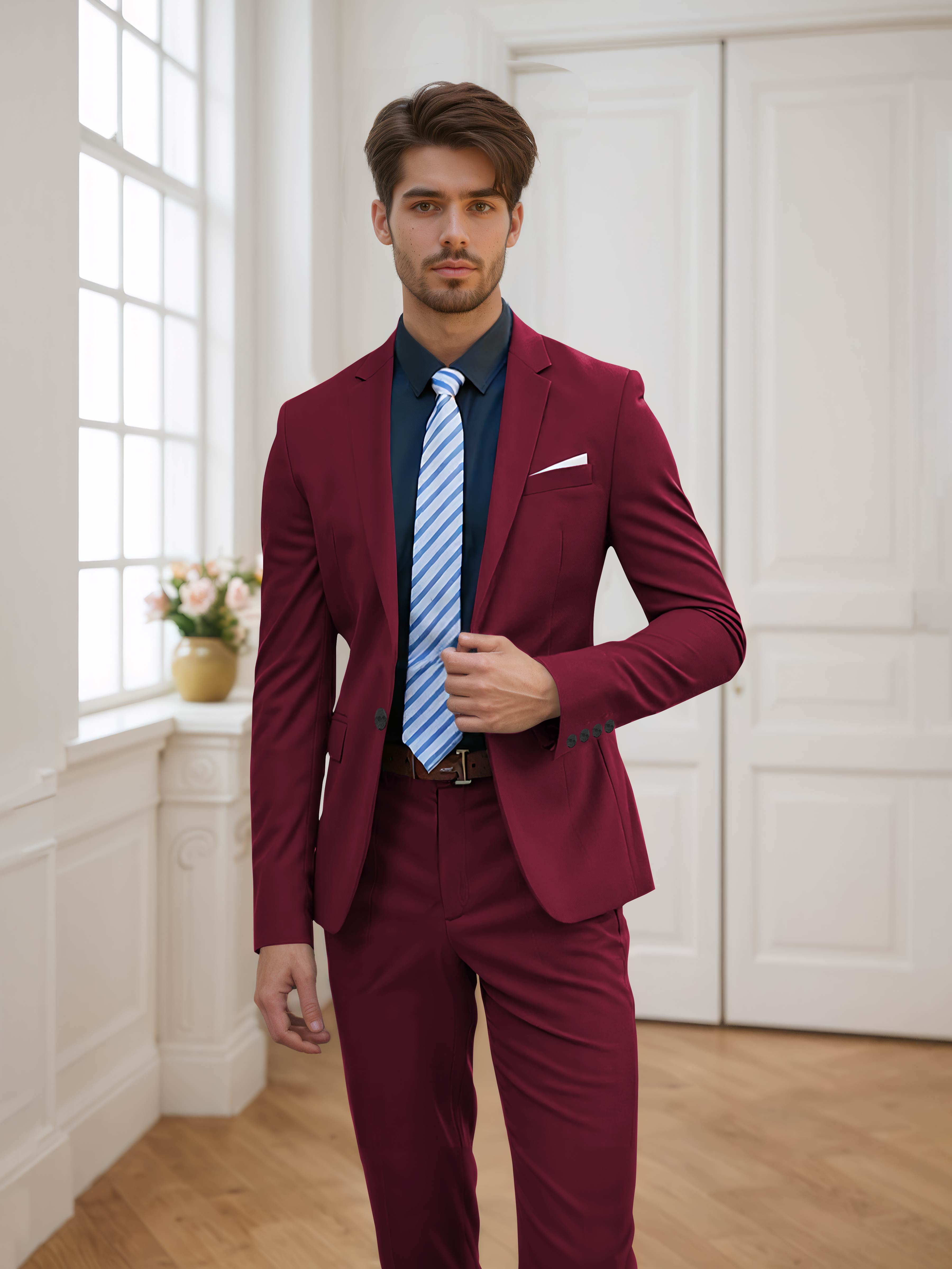 Costume Homme De Mariage 2 Pièces Ajusté À Un Bouton Uni