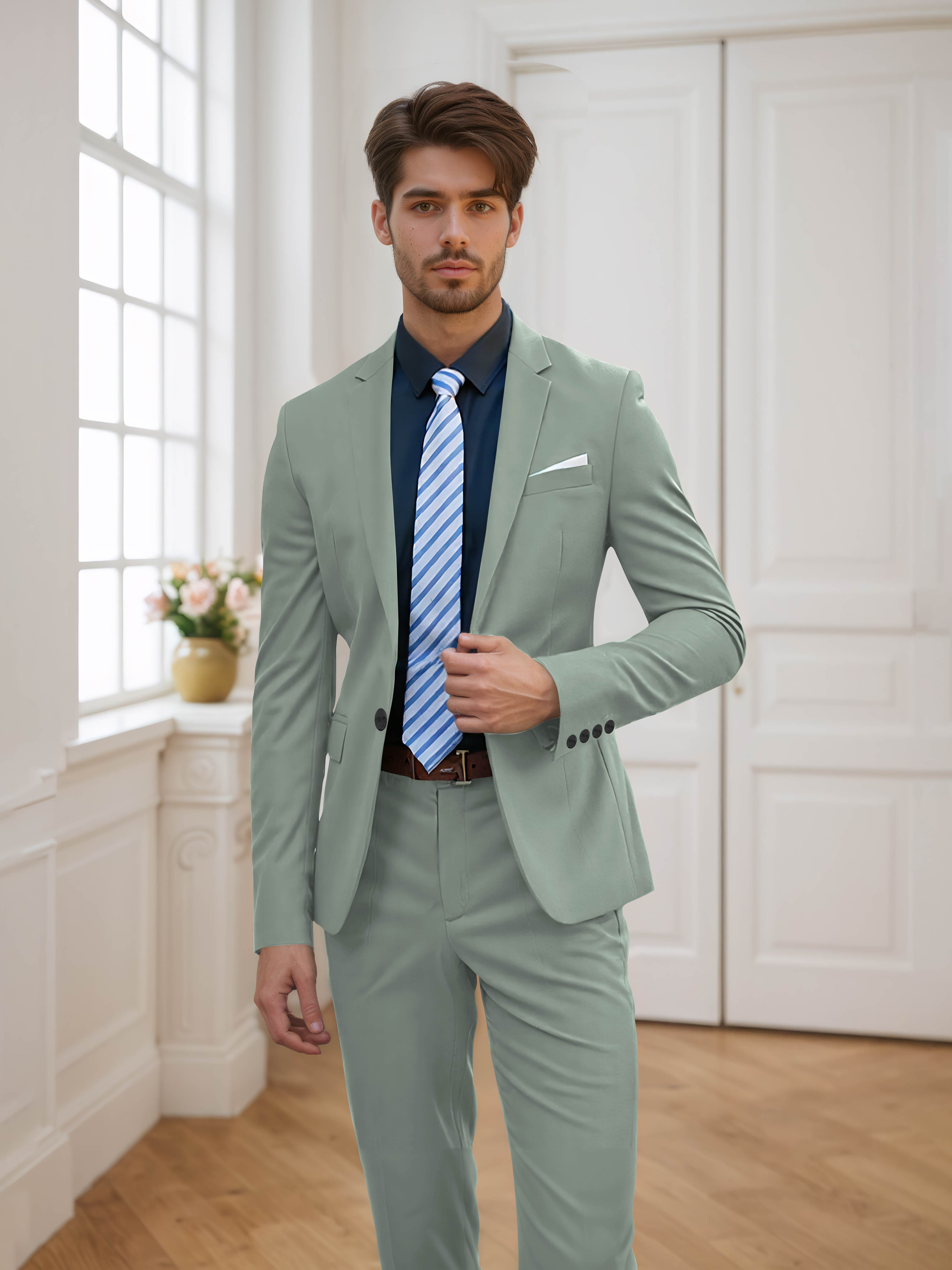 Costume Homme De Mariage 2 Pièces Ajusté À Un Bouton Uni